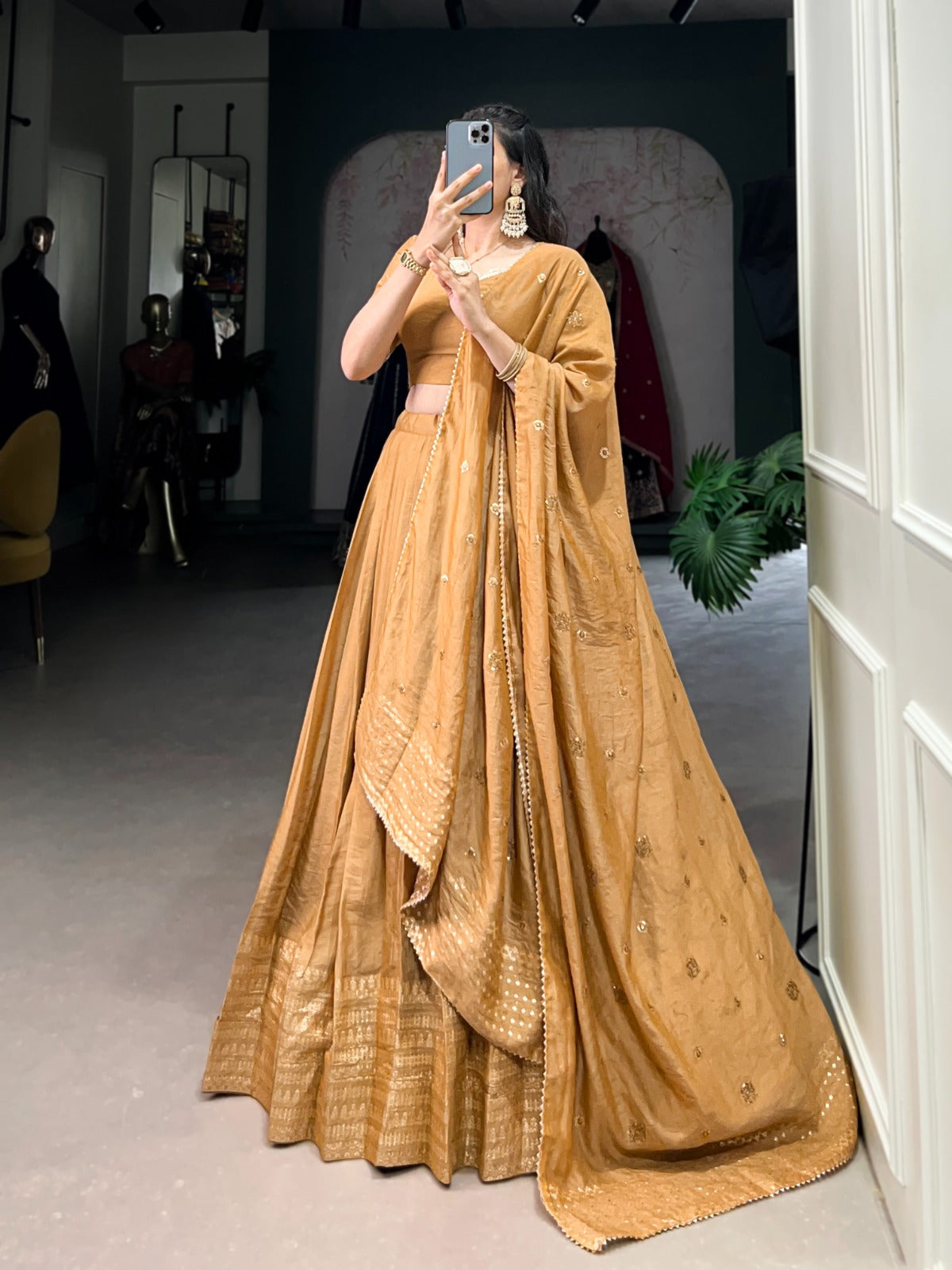 Resplendent Pure Chanderi Silk Zari Weaving Worked Lehenga Choli