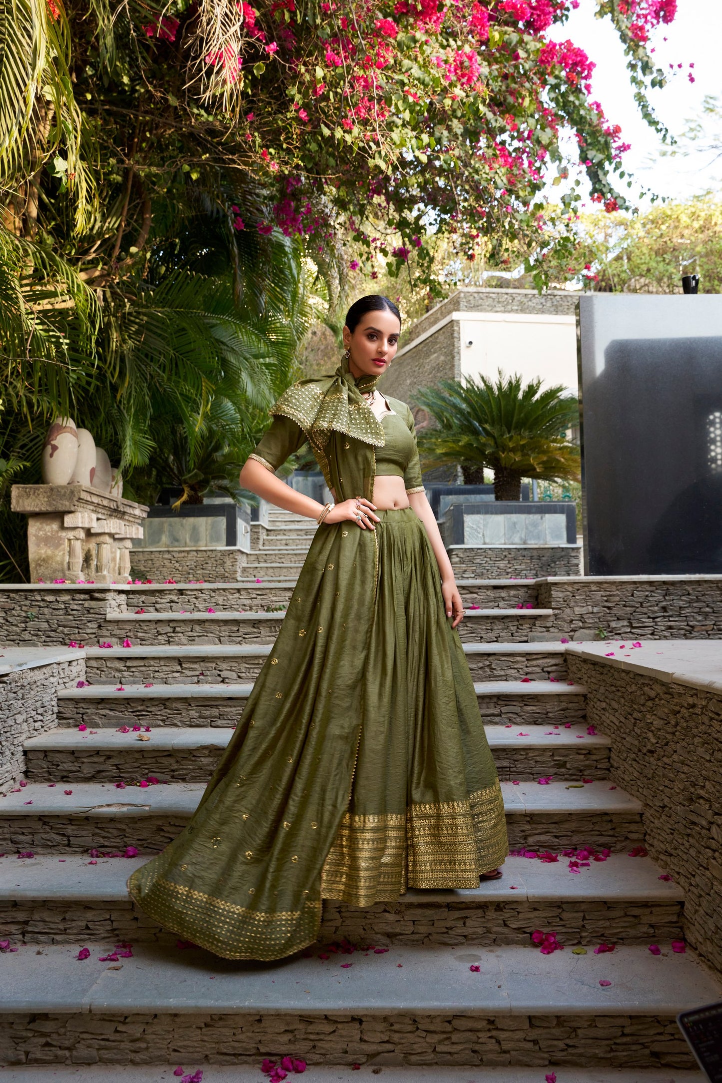 Resplendent Pure Chanderi Silk Zari Weaving Worked Lehenga Choli
