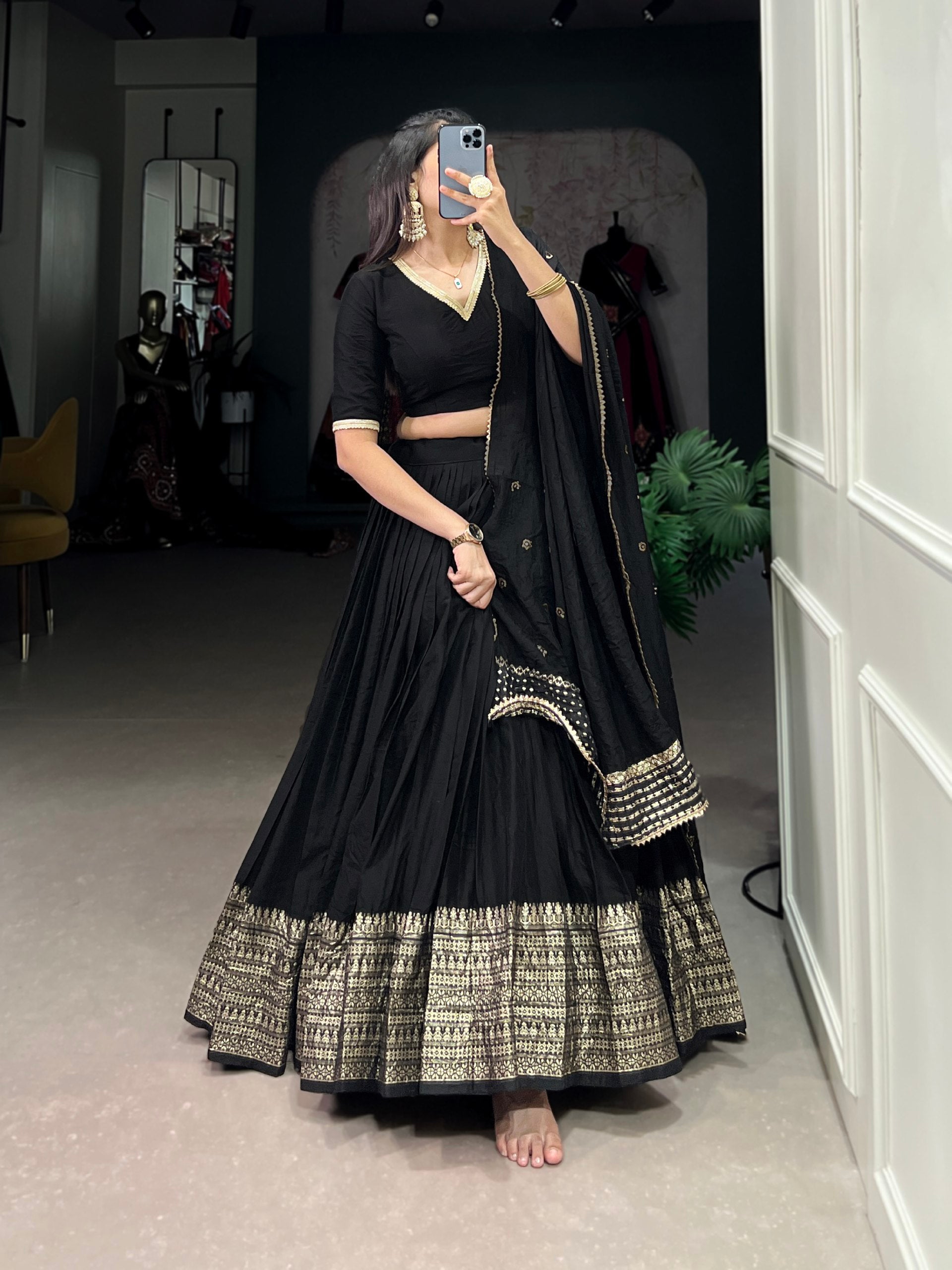 Resplendent Pure Chanderi Silk Zari Weaving Worked Lehenga Choli - INDIAN ELEGANCE