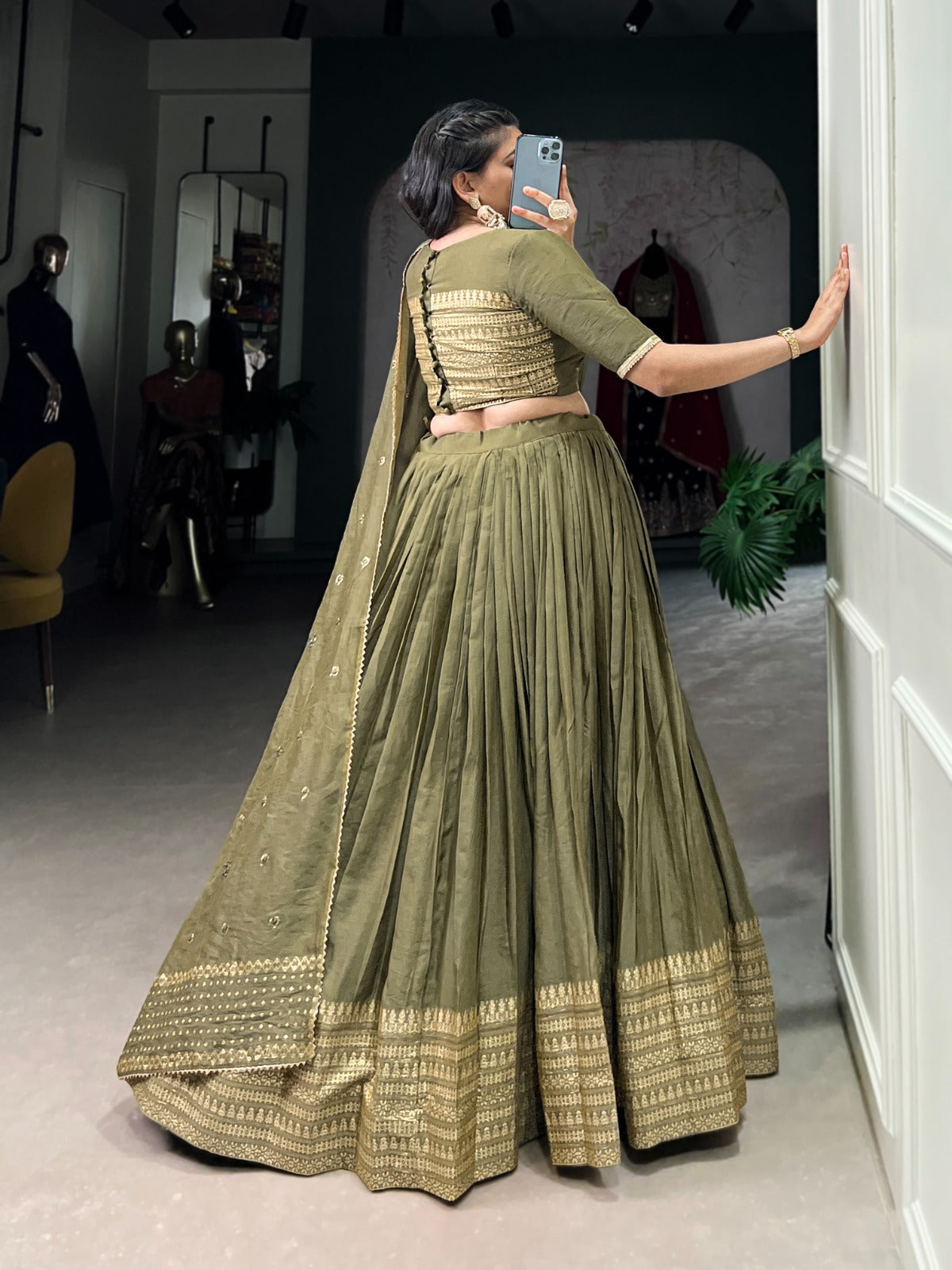 Resplendent Pure Chanderi Silk Zari Weaving Worked Lehenga Choli