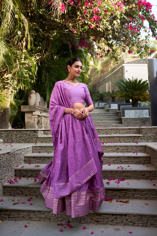 Resplendent Pure Chanderi Silk Zari Weaving Worked Lehenga Choli