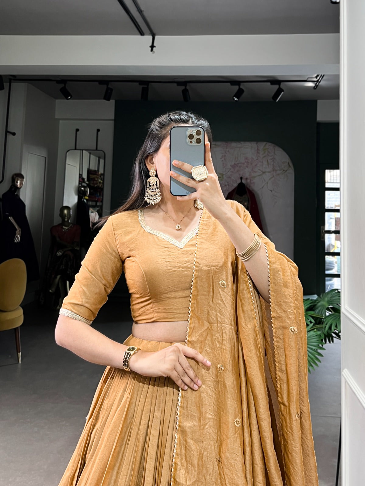 Resplendent Pure Chanderi Silk Zari Weaving Worked Lehenga Choli