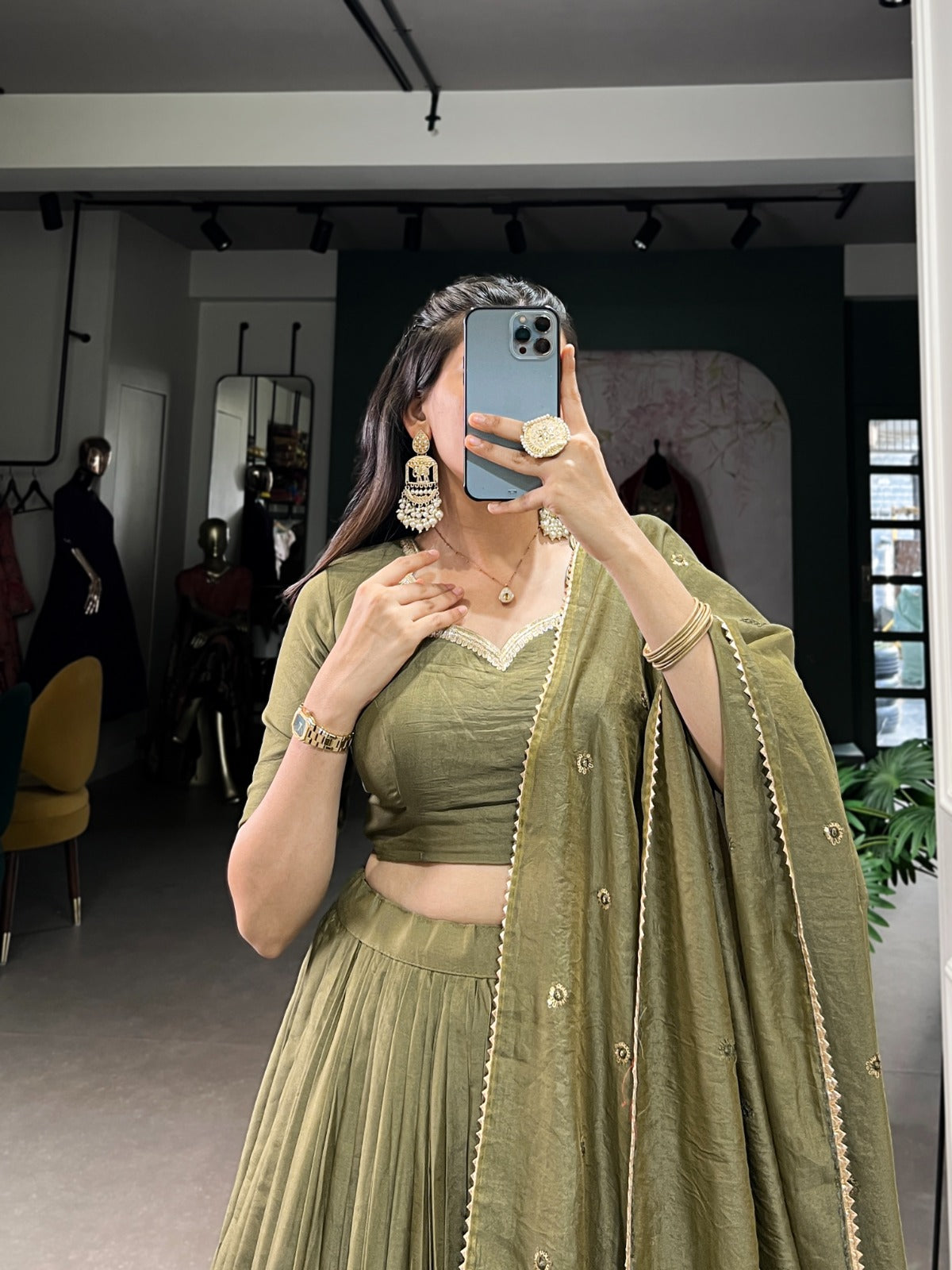 Resplendent Pure Chanderi Silk Zari Weaving Worked Lehenga Choli