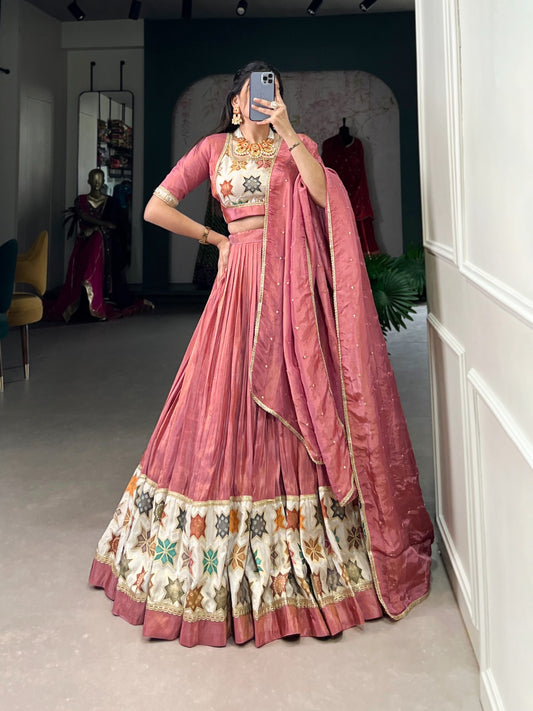 Vibrant Pure Shimmer Lace Border Worked Stitched Lehenga Choli - INDIAN ELEGANCE