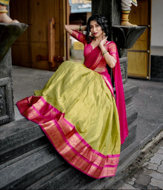 Stunning Pista Green Kanchipuram Silk Zari Weaving Worked Lehenga Choli - INDIAN ELEGANCE