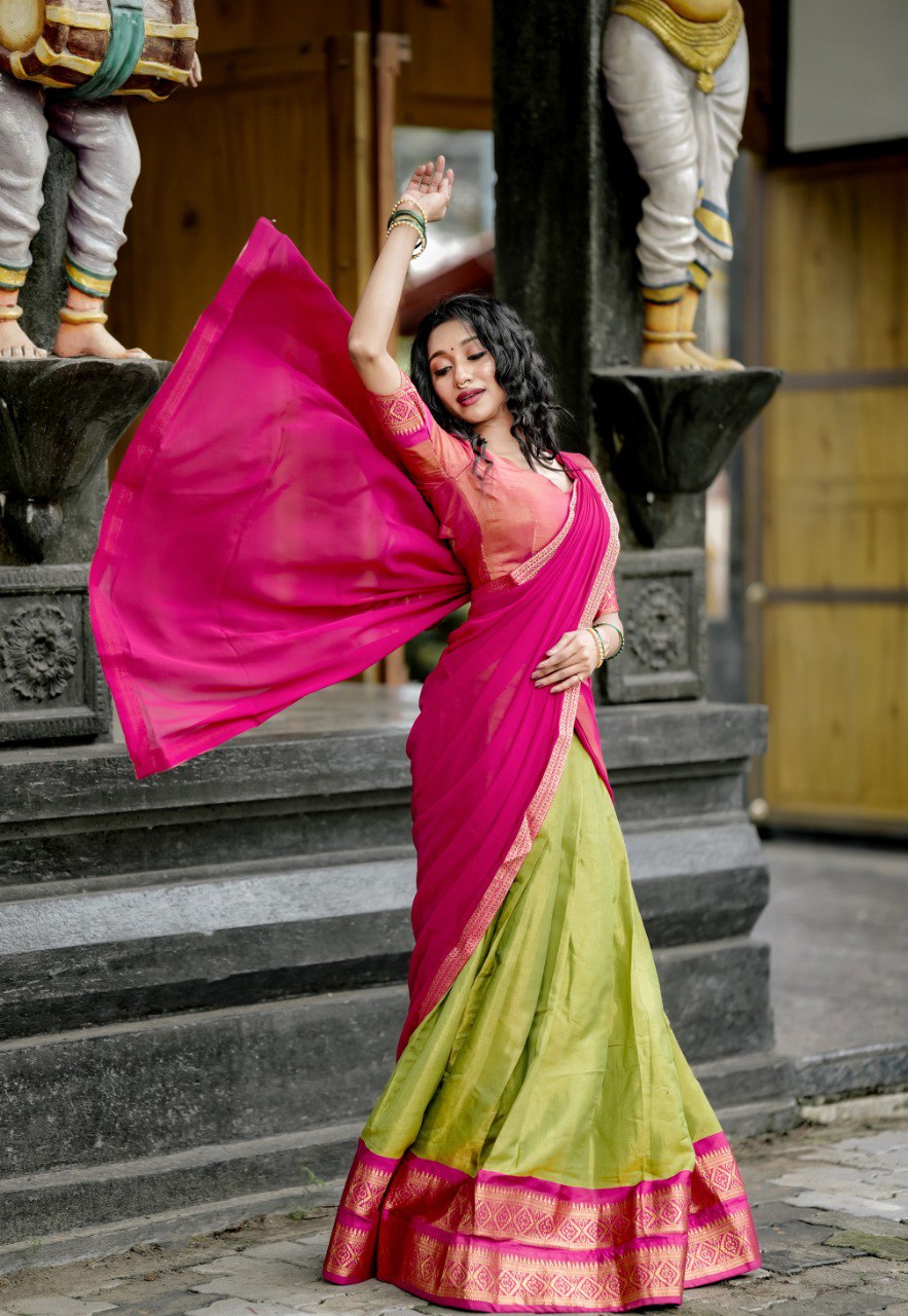 Stunning Pista Green Kanchipuram Silk Zari Weaving Worked Lehenga Choli - INDIAN ELEGANCE