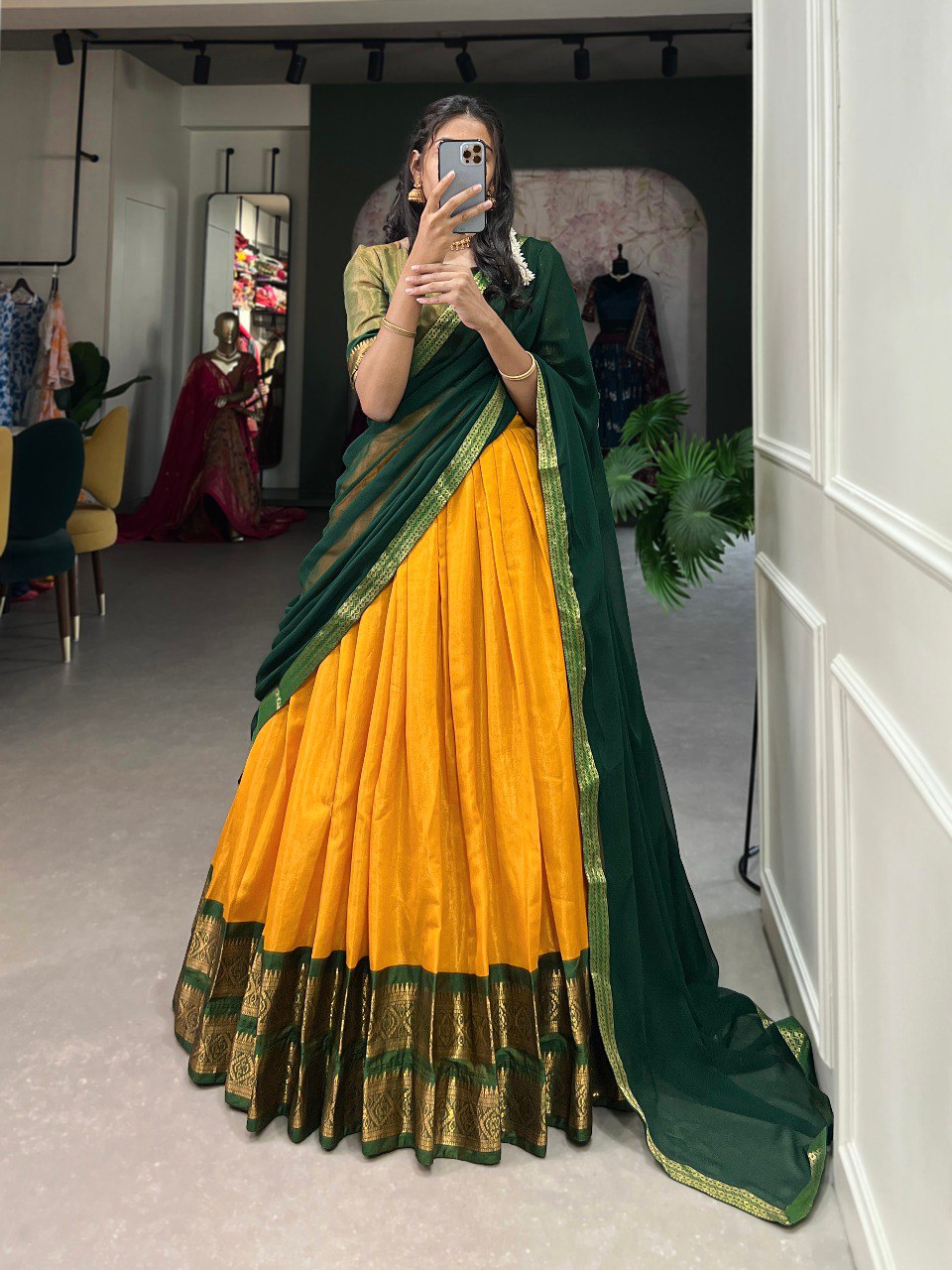 Entrancing Kanchipuram Silk Zari Weaving Worked Lehenga Choli - INDIAN ELEGANCE