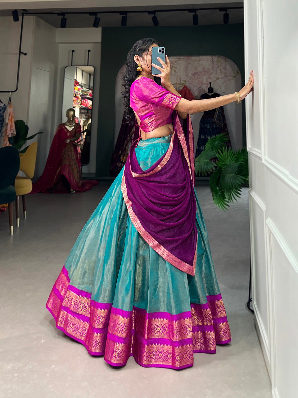 Entrancing Kanchipuram Silk Zari Weaving Worked Lehenga Choli - INDIAN ELEGANCE