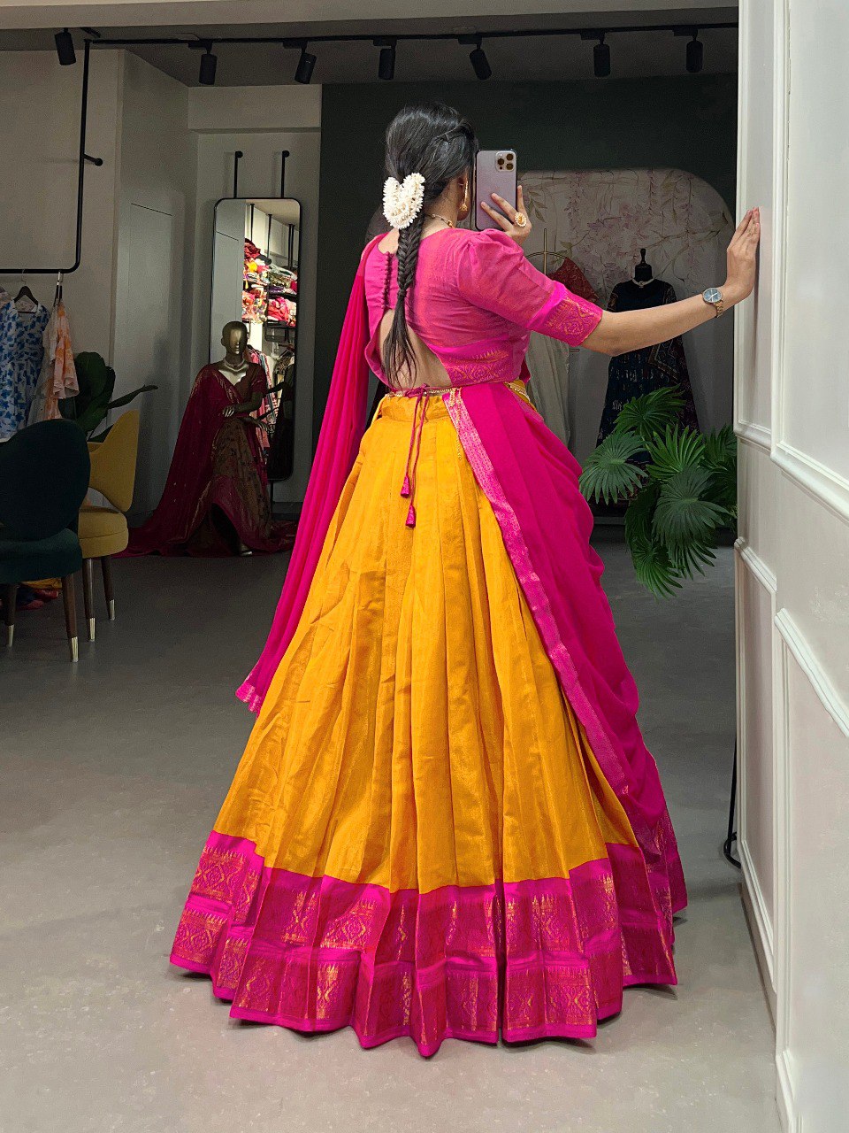 Entrancing Kanchipuram Silk Zari Weaving Worked Lehenga Choli - INDIAN ELEGANCE