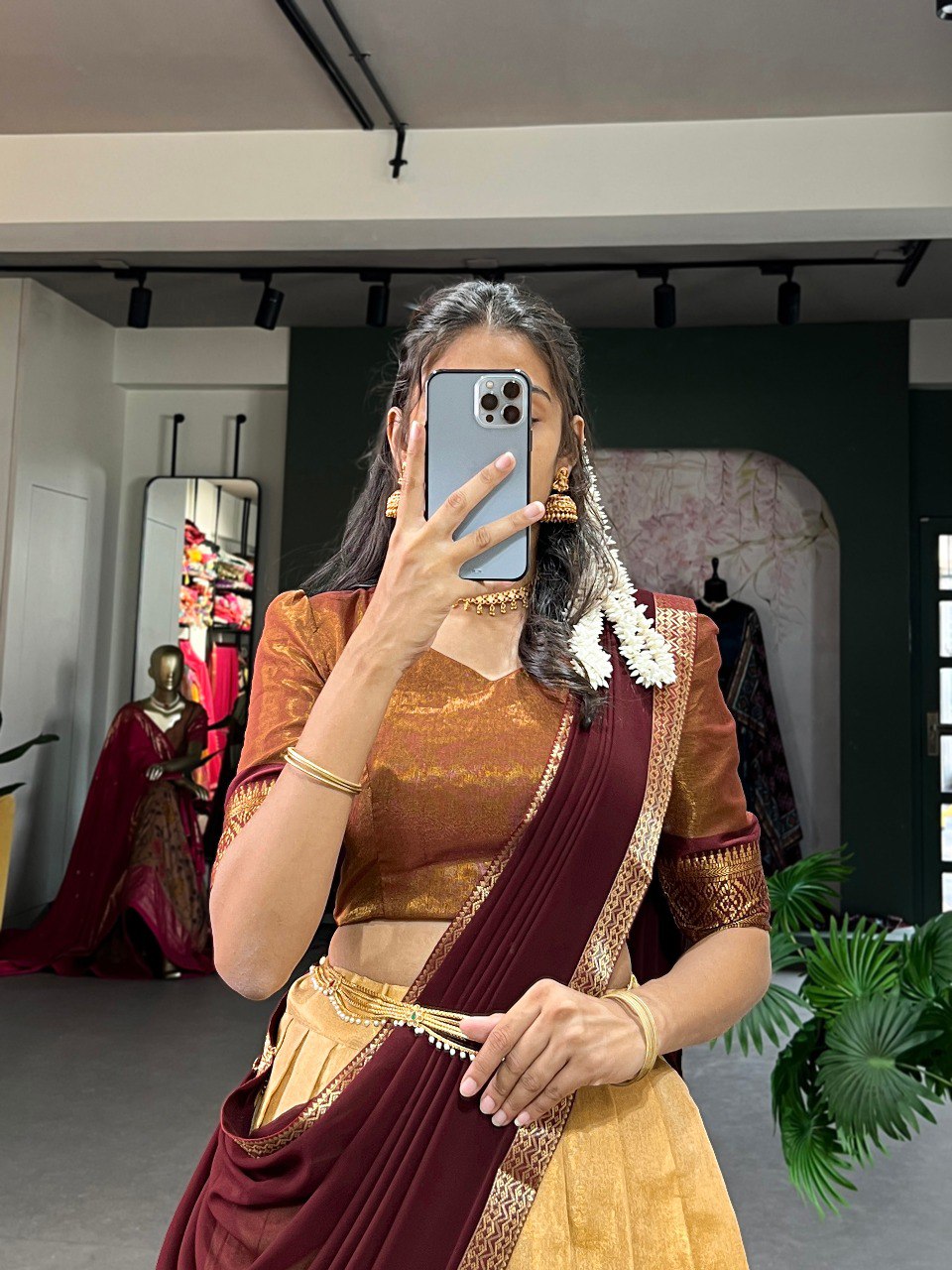 Entrancing Kanchipuram Silk Zari Weaving Worked Lehenga Choli - INDIAN ELEGANCE