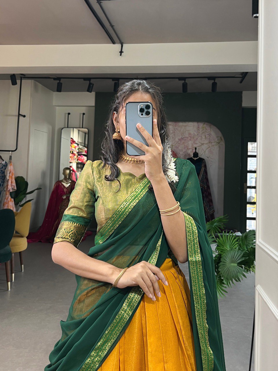 Entrancing Kanchipuram Silk Zari Weaving Worked Lehenga Choli - INDIAN ELEGANCE