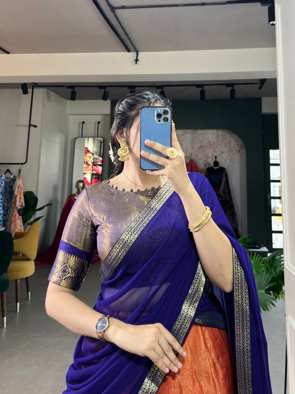 Entrancing Kanchipuram Silk Zari Weaving Worked Lehenga Choli - INDIAN ELEGANCE
