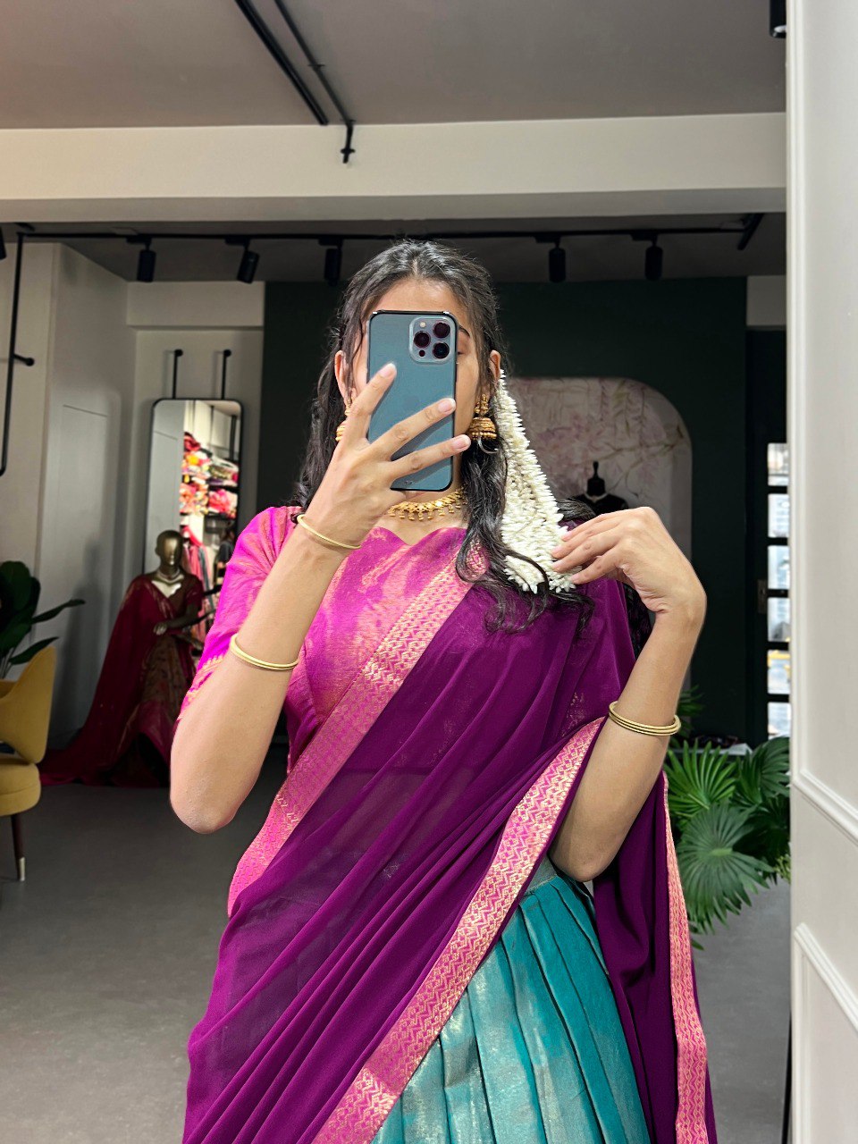 Entrancing Kanchipuram Silk Zari Weaving Worked Lehenga Choli - INDIAN ELEGANCE