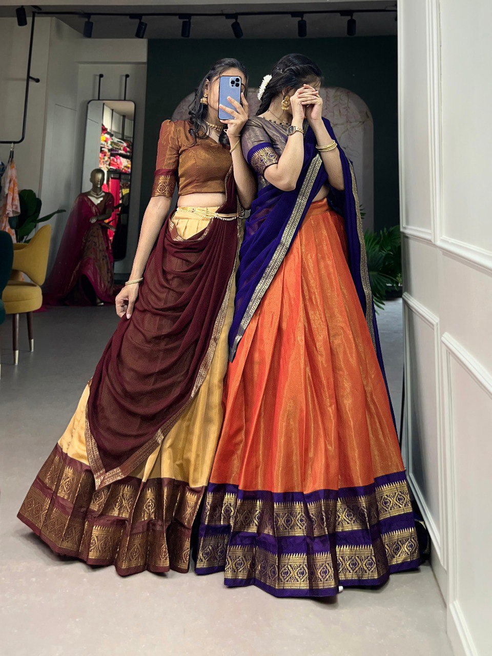 Entrancing Kanchipuram Silk Zari Weaving Worked Lehenga Choli - INDIAN ELEGANCE