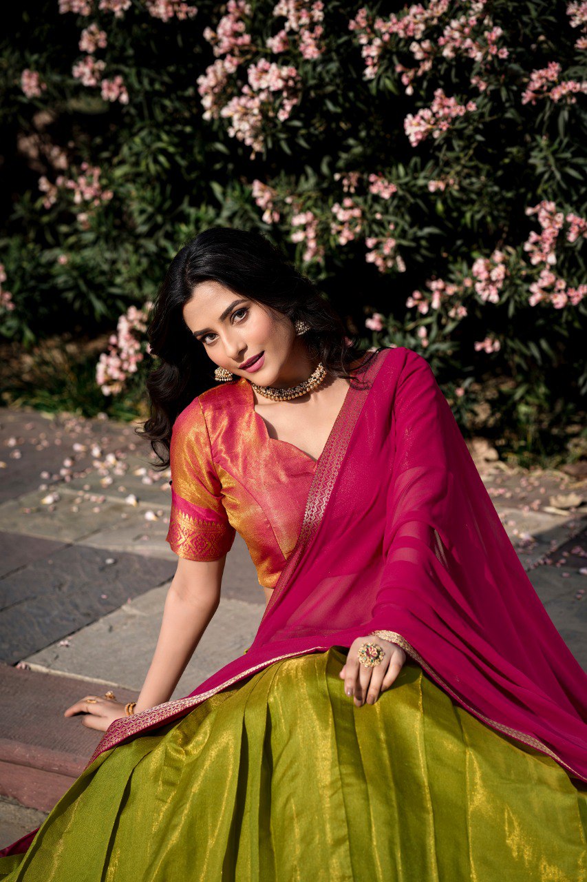 Entrancing Kanchipuram Silk Zari Weaving Worked Lehenga Choli - INDIAN ELEGANCE