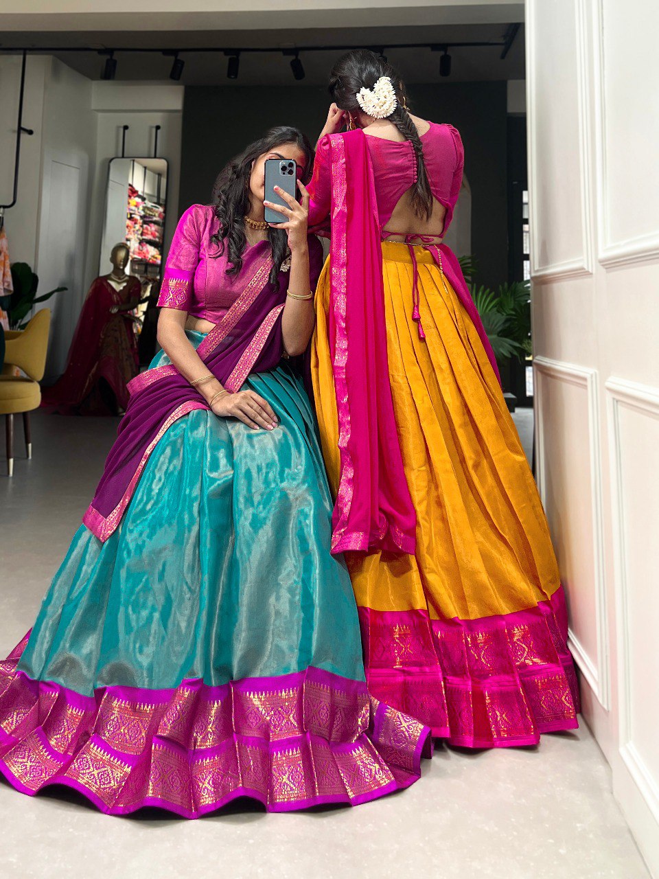 Entrancing Kanchipuram Silk Zari Weaving Worked Lehenga Choli - INDIAN ELEGANCE