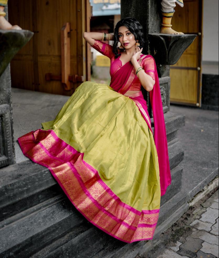 Entrancing Kanchipuram Silk Zari Weaving Worked Lehenga Choli - INDIAN ELEGANCE