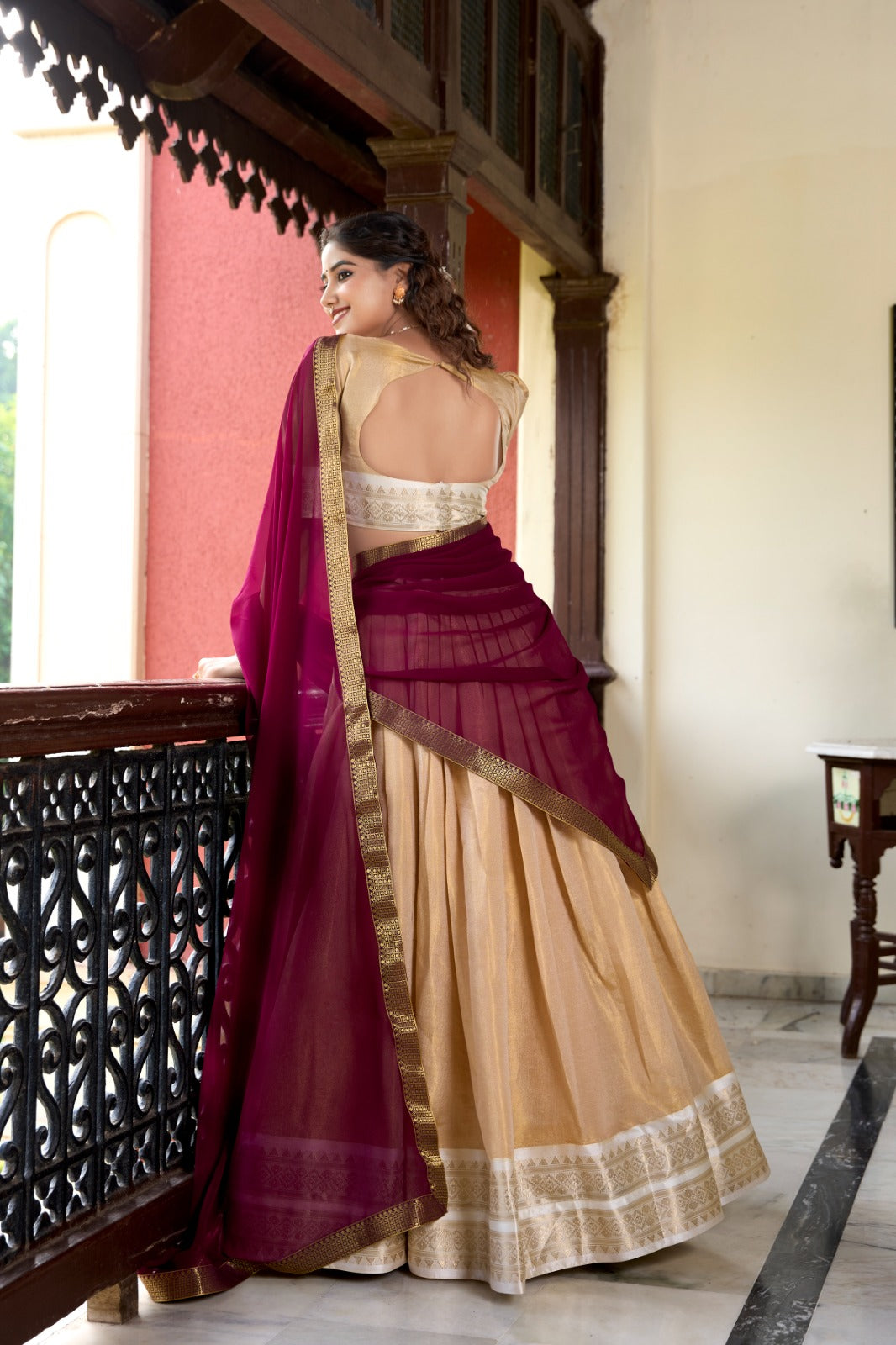 Stunning Kanchipuram Silk Zari Weaving Worked Lehenga Choli - INDIAN ELEGANCE