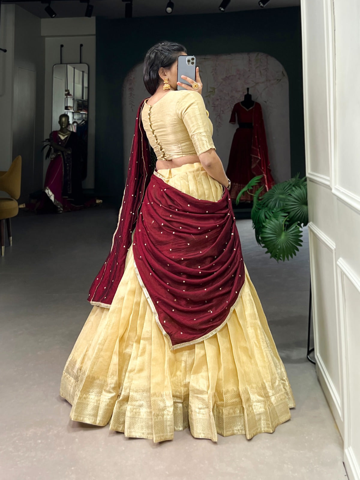 Majestic Kanchipuram Silk Zari Weaving Worked Lehenga Choli - INDIAN ELEGANCE