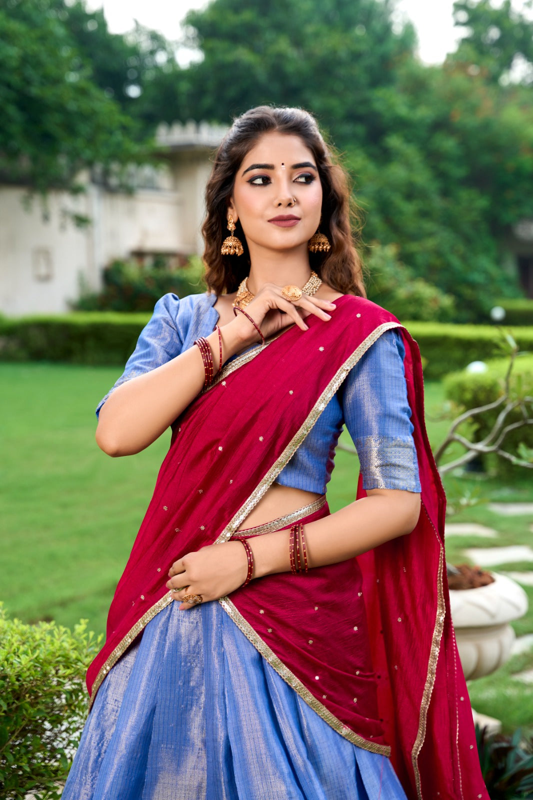 Majestic Kanchipuram Silk Zari Weaving Worked Lehenga Choli - INDIAN ELEGANCE