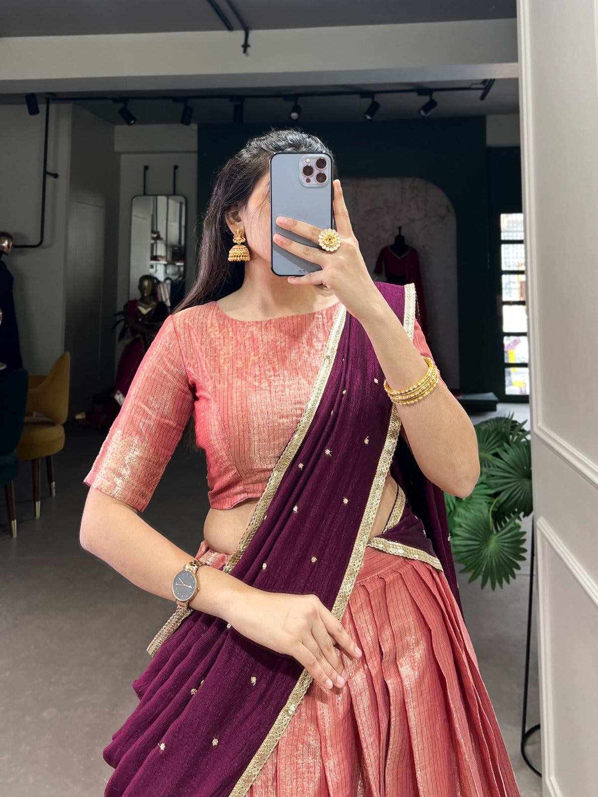 Majestic Kanchipuram Silk Zari Weaving Worked Lehenga Choli - INDIAN ELEGANCE