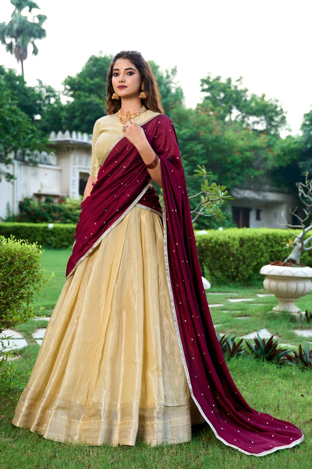 Majestic Kanchipuram Silk Zari Weaving Worked Lehenga Choli - INDIAN ELEGANCE
