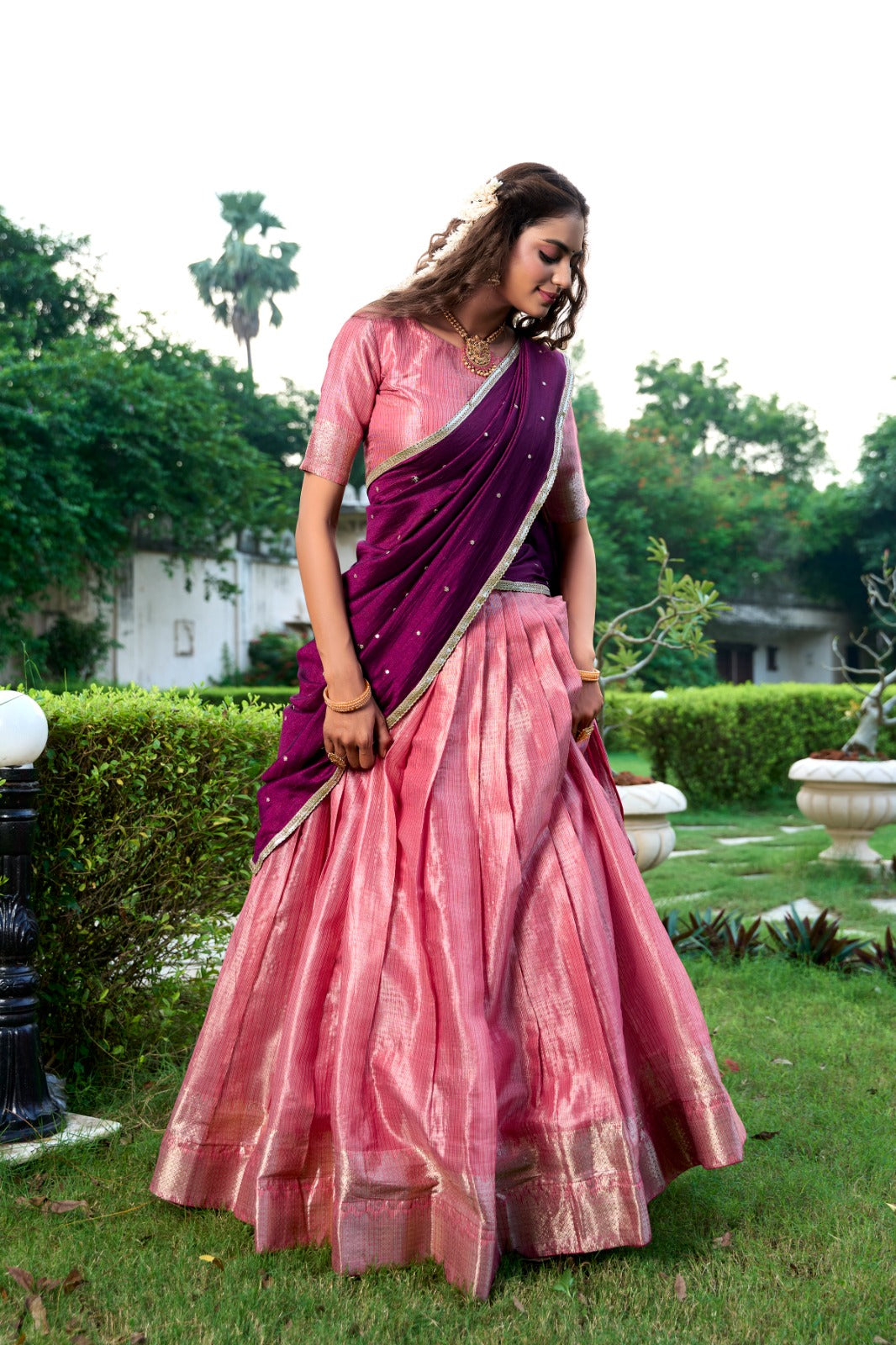 Majestic Kanchipuram Silk Zari Weaving Worked Lehenga Choli - INDIAN ELEGANCE