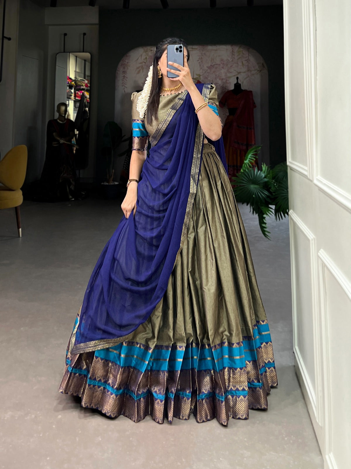 Refined Poly Cotton Zari Weaving Worked Lehenga Choli - INDIAN ELEGANCE