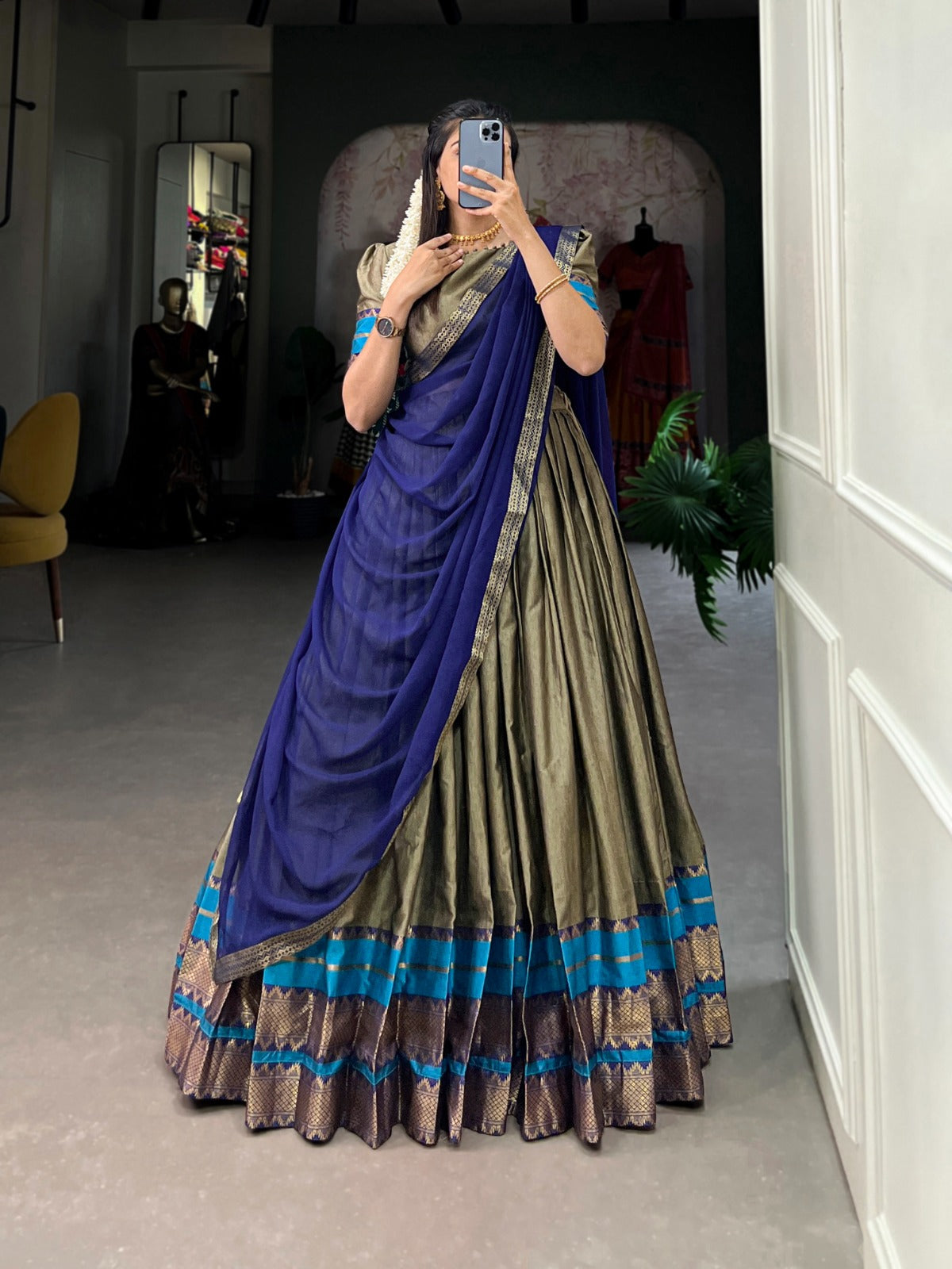 Refined Poly Cotton Zari Weaving Worked Lehenga Choli - INDIAN ELEGANCE