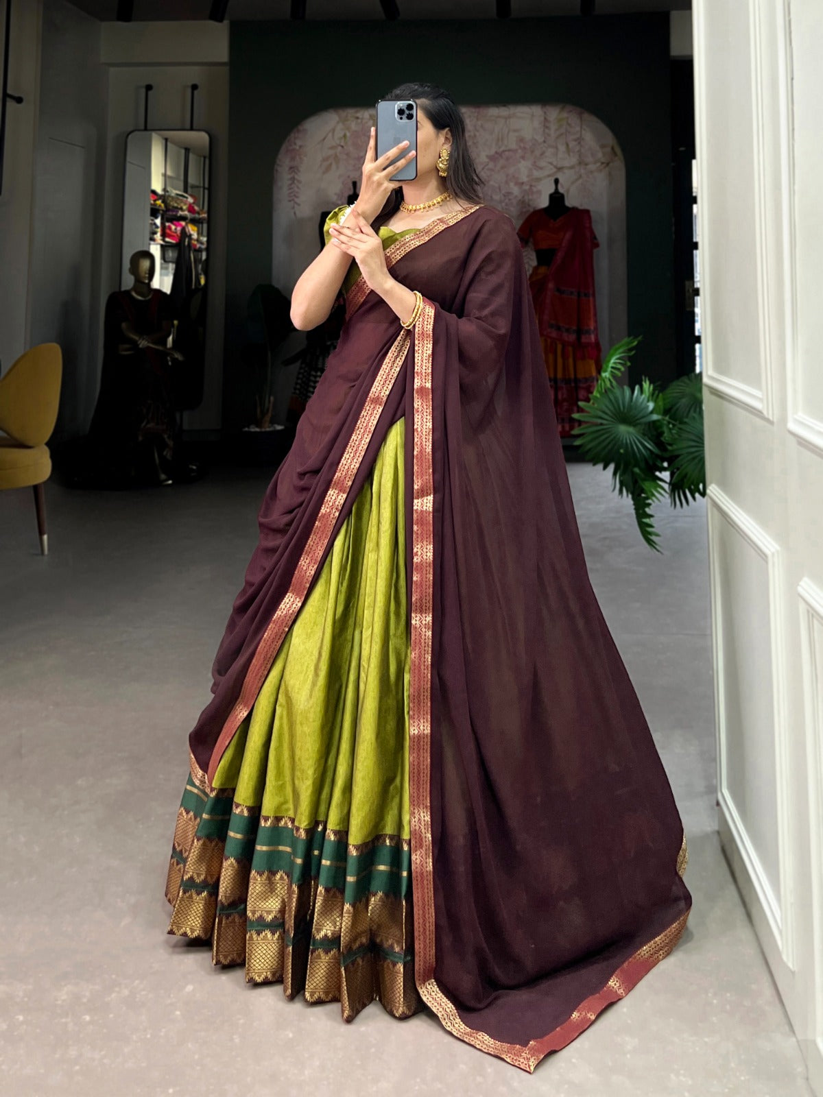 Refined Poly Cotton Zari Weaving Worked Lehenga Choli - INDIAN ELEGANCE