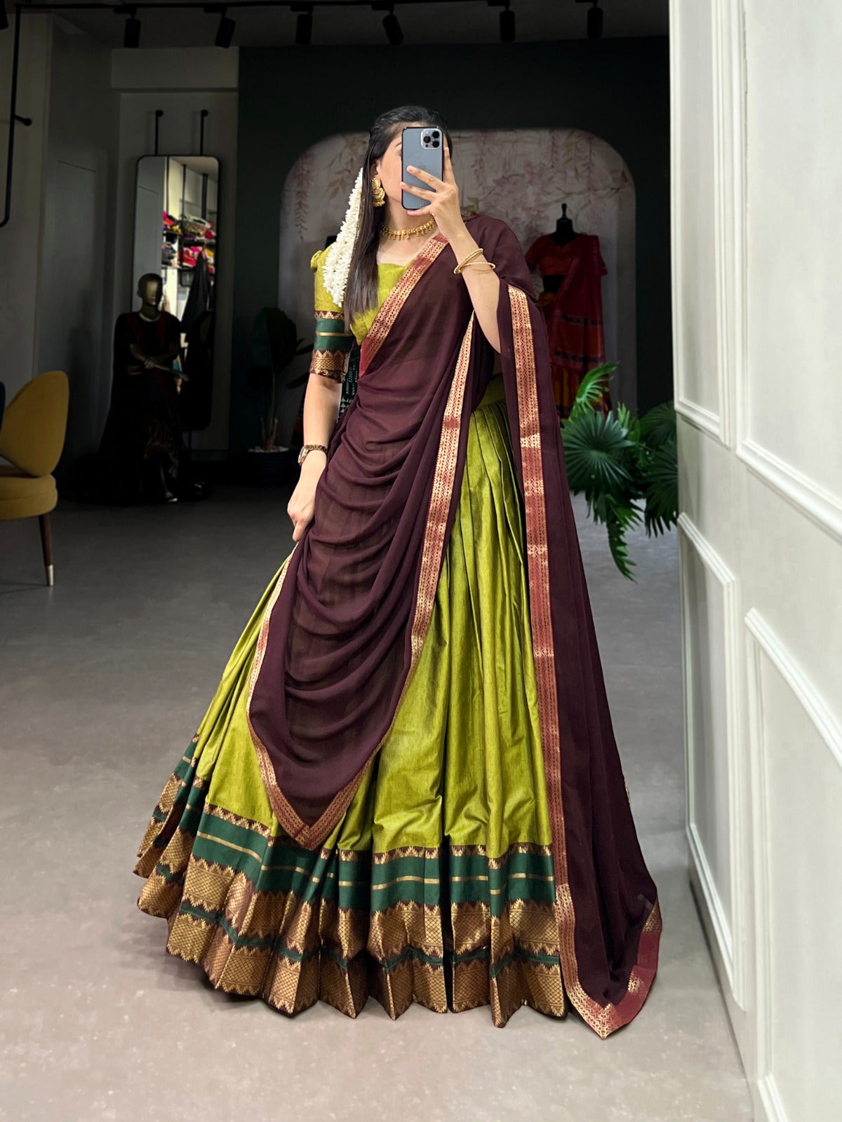 Refined Poly Cotton Zari Weaving Worked Lehenga Choli - INDIAN ELEGANCE