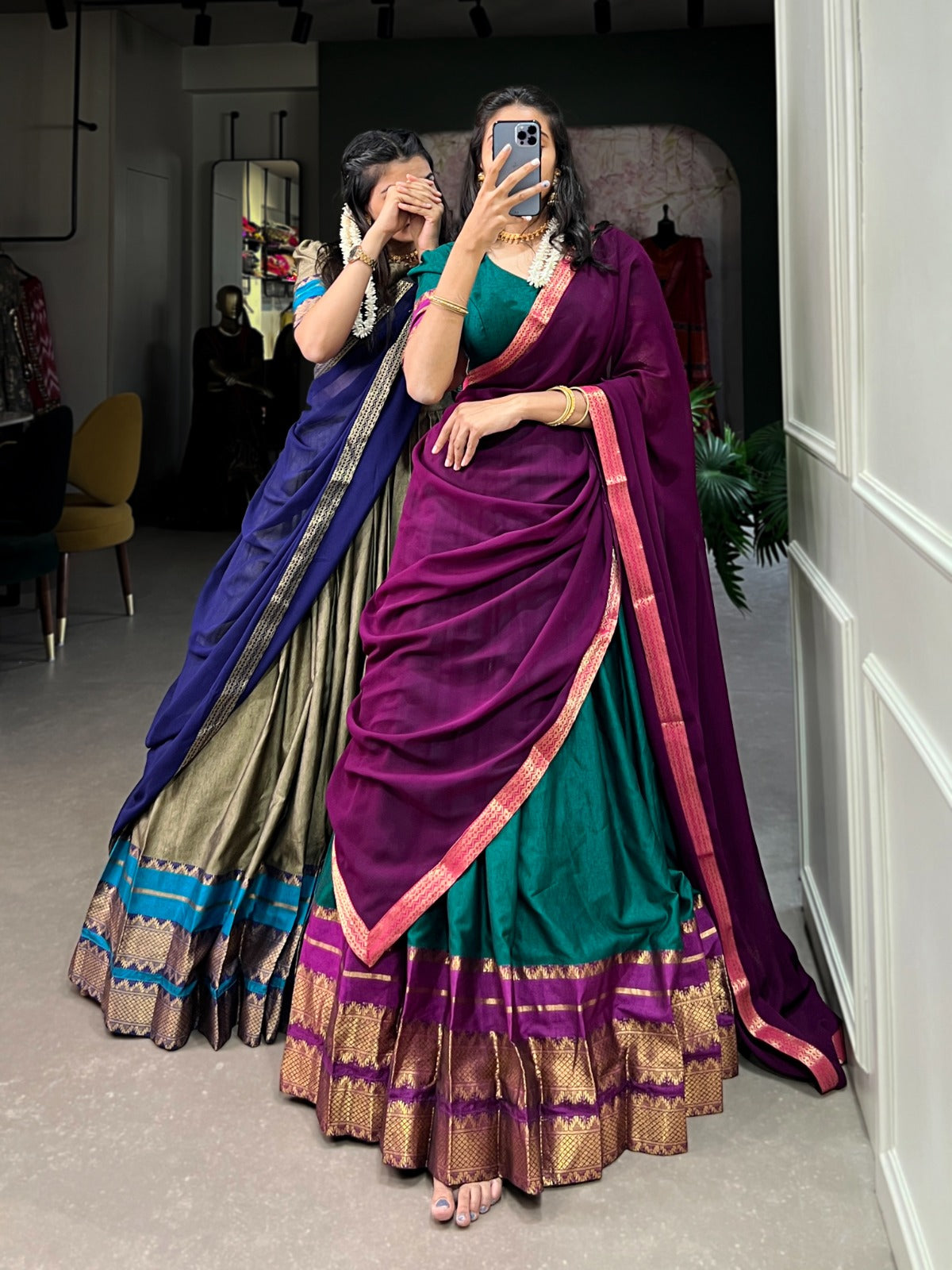 Refined Poly Cotton Zari Weaving Worked Lehenga Choli - INDIAN ELEGANCE