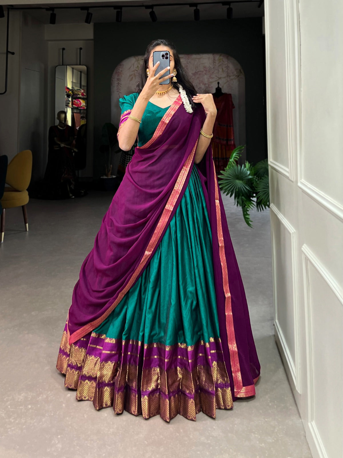 Refined Poly Cotton Zari Weaving Worked Lehenga Choli - INDIAN ELEGANCE