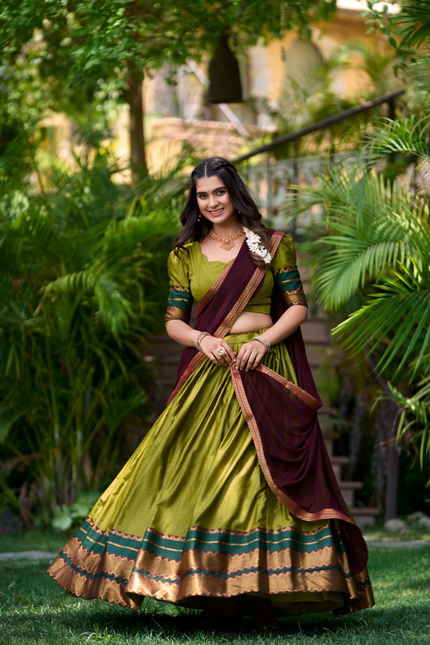 Refined Poly Cotton Zari Weaving Worked Lehenga Choli - INDIAN ELEGANCE