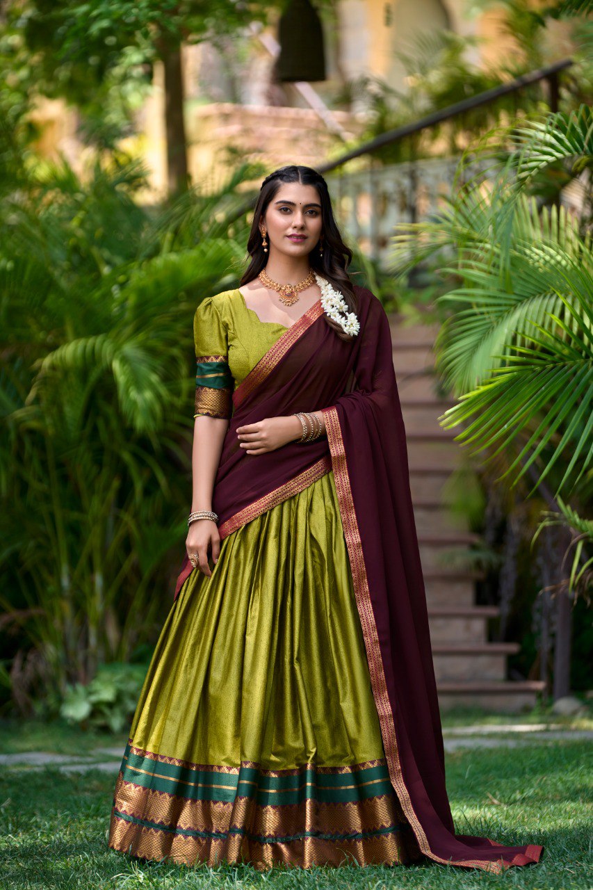 Refined Poly Cotton Zari Weaving Worked Lehenga Choli - INDIAN ELEGANCE