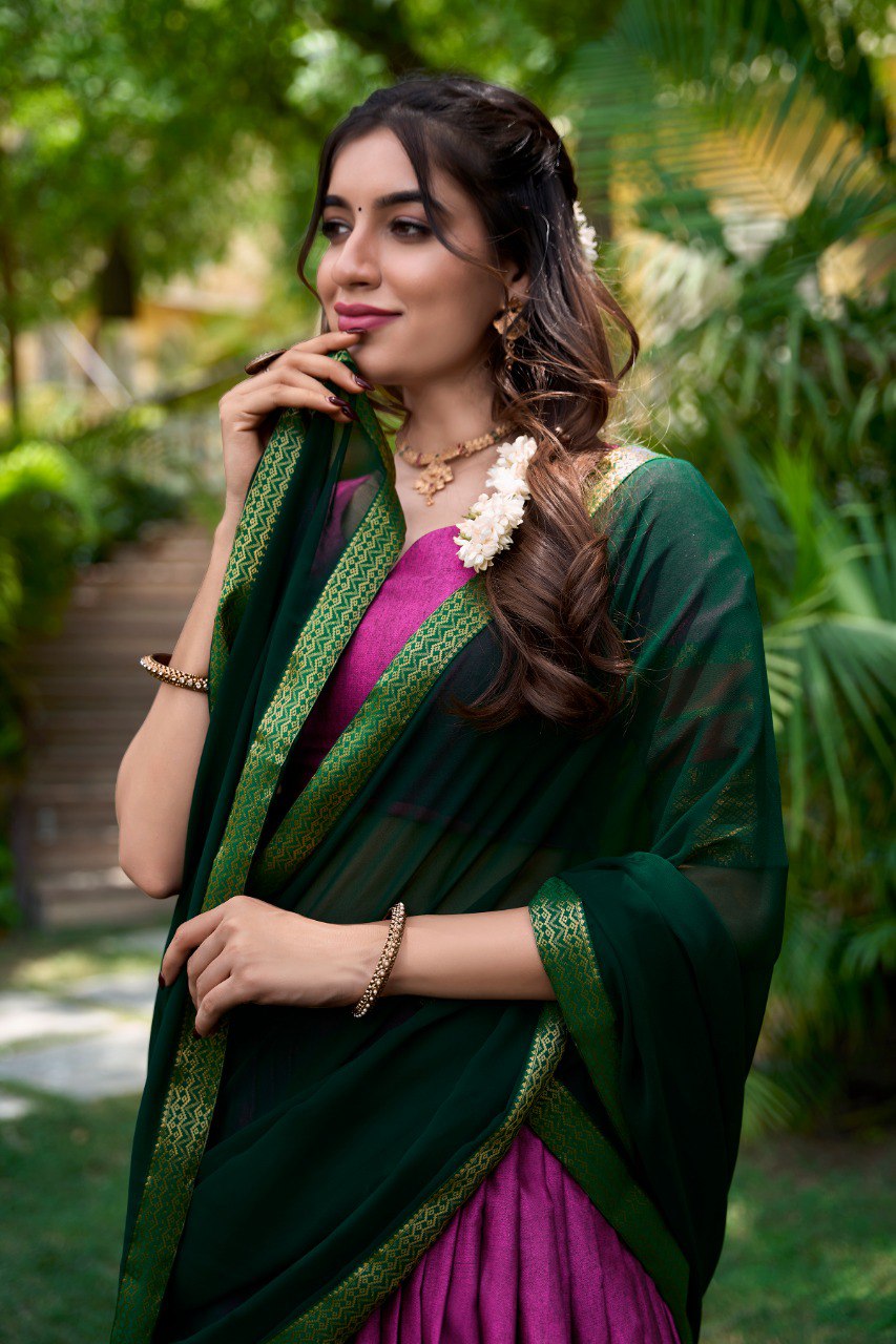 Refined Poly Cotton Zari Weaving Worked Lehenga Choli - INDIAN ELEGANCE