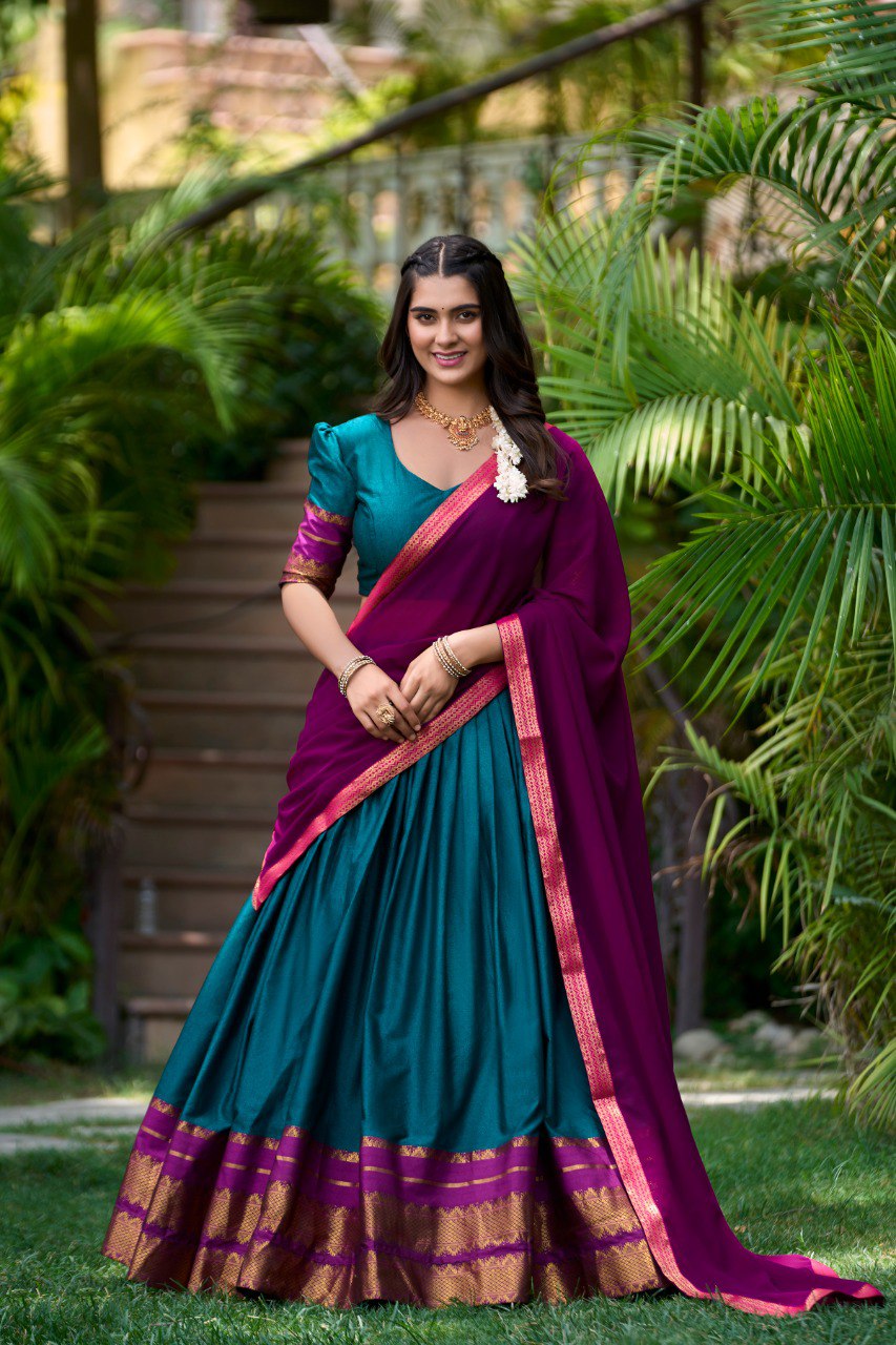Refined Poly Cotton Zari Weaving Worked Lehenga Choli - INDIAN ELEGANCE