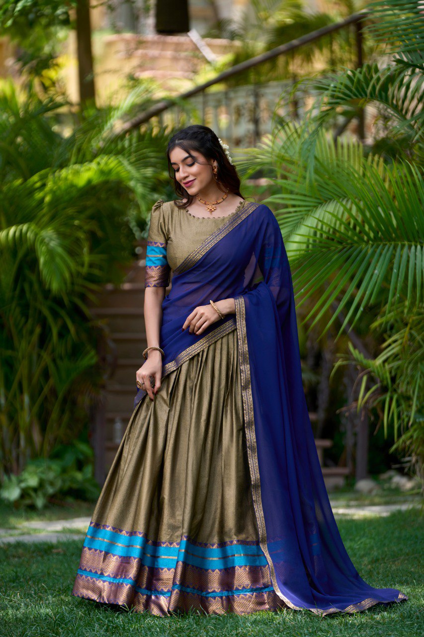 Refined Poly Cotton Zari Weaving Worked Lehenga Choli - INDIAN ELEGANCE