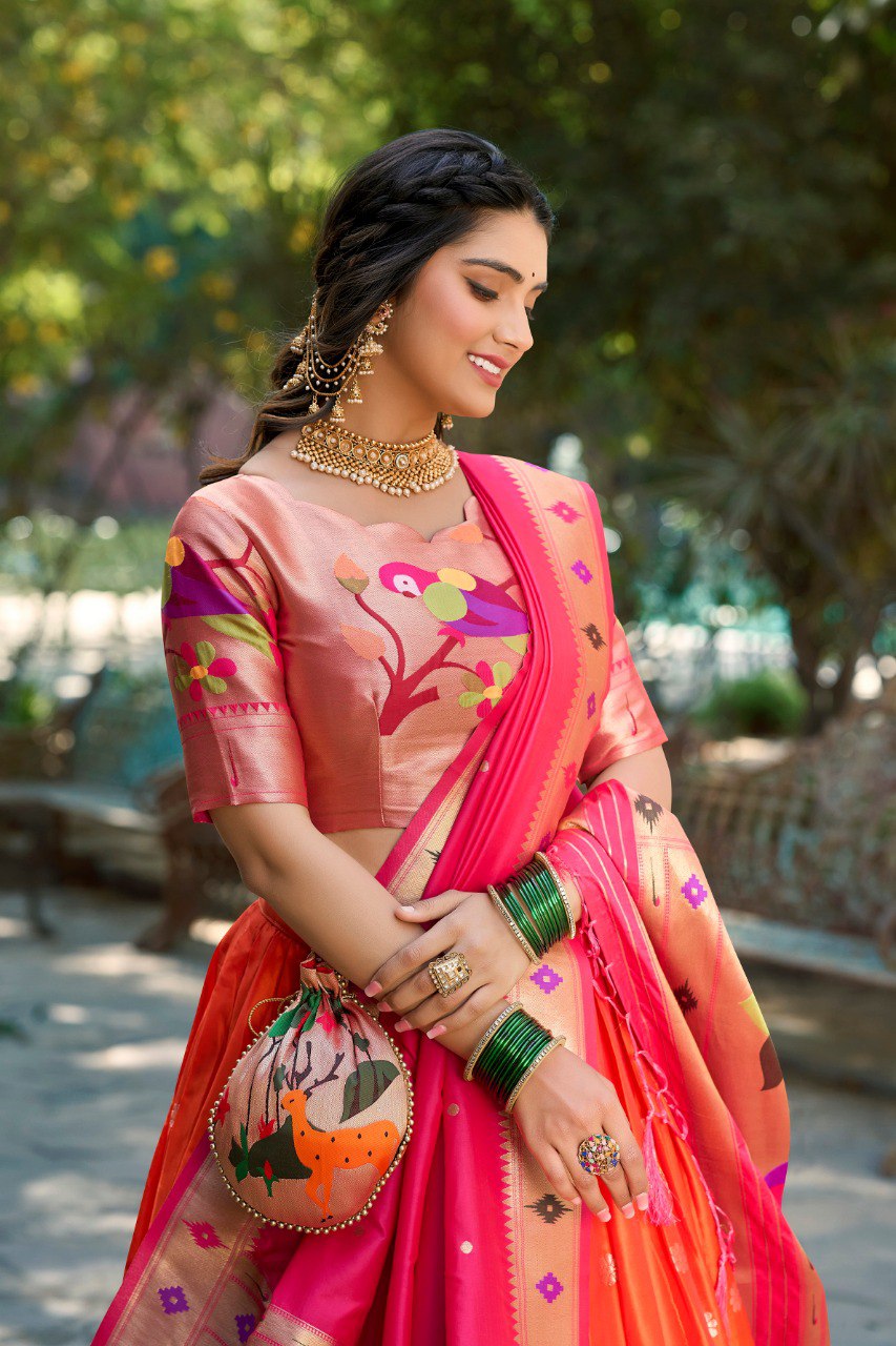 Elegant Paithani Silk Weaving Zari Worked Lehenga Choli - INDIAN ELEGANCE