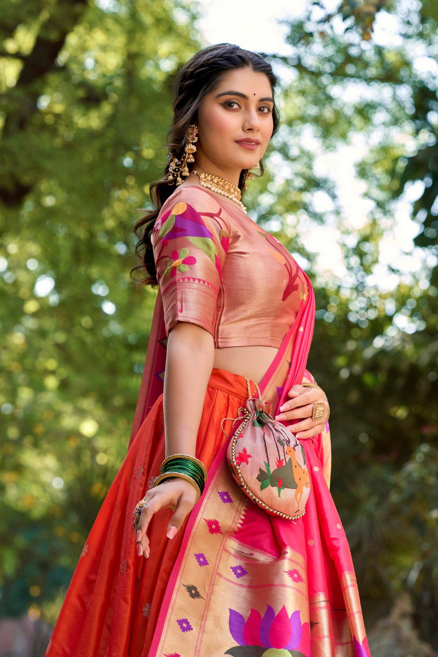 Elegant Paithani Silk Weaving Zari Worked Lehenga Choli - INDIAN ELEGANCE