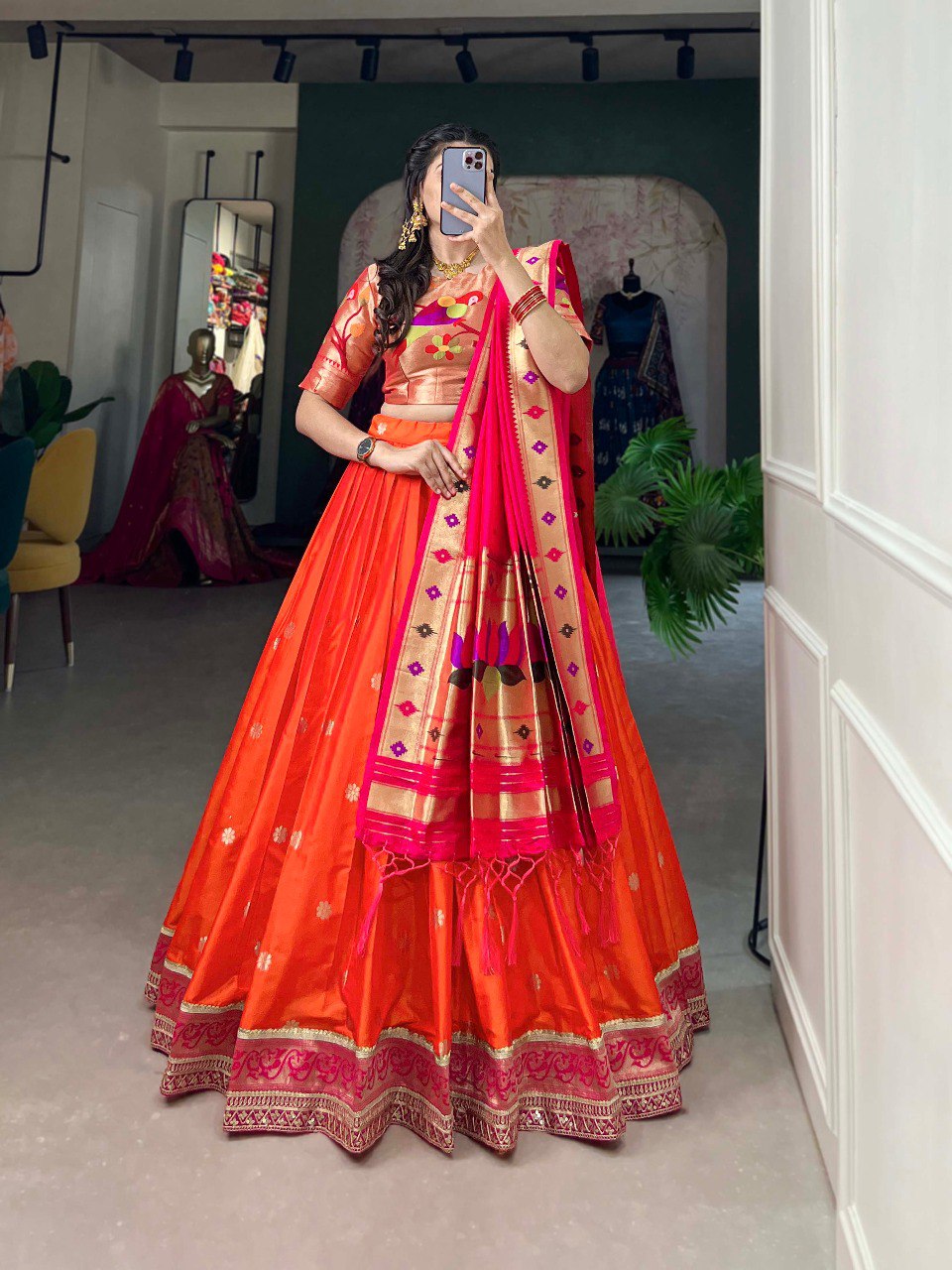 Elegant Paithani Silk Weaving Zari Worked Lehenga Choli - INDIAN ELEGANCE