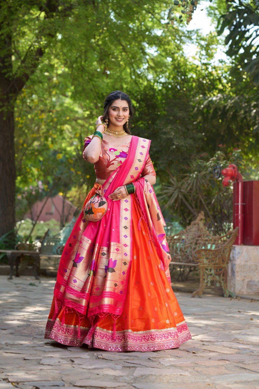 Elegant Paithani Silk Weaving Zari Worked Lehenga Choli - INDIAN ELEGANCE