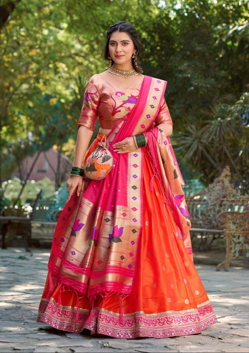 Elegant Paithani Silk Weaving Zari Worked Lehenga Choli - INDIAN ELEGANCE