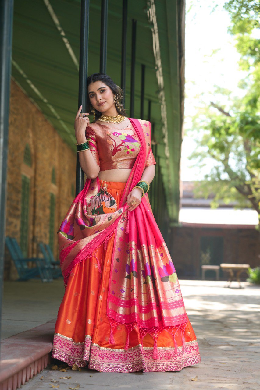 Elegant Paithani Silk Weaving Zari Worked Lehenga Choli - INDIAN ELEGANCE