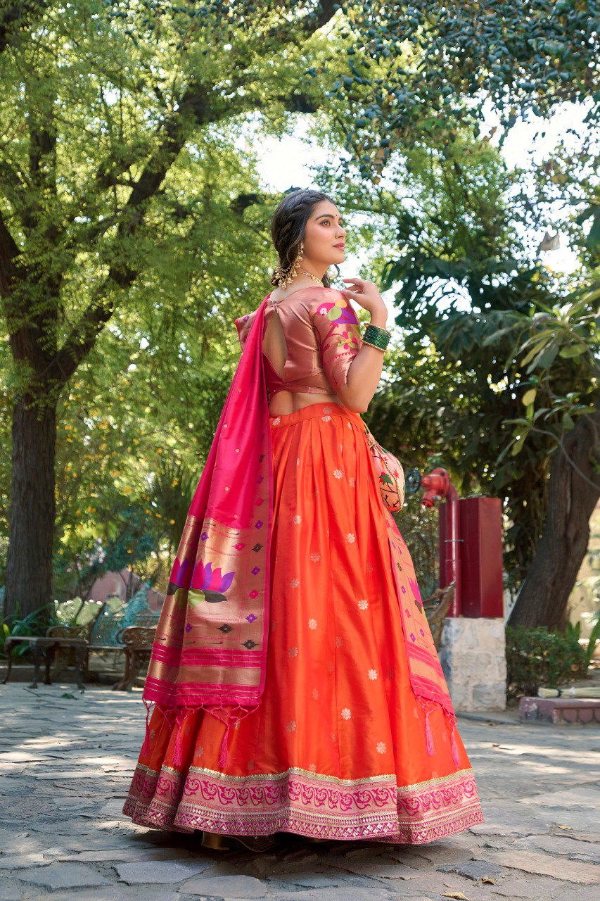 Elegant Paithani Silk Weaving Zari Worked Lehenga Choli - INDIAN ELEGANCE