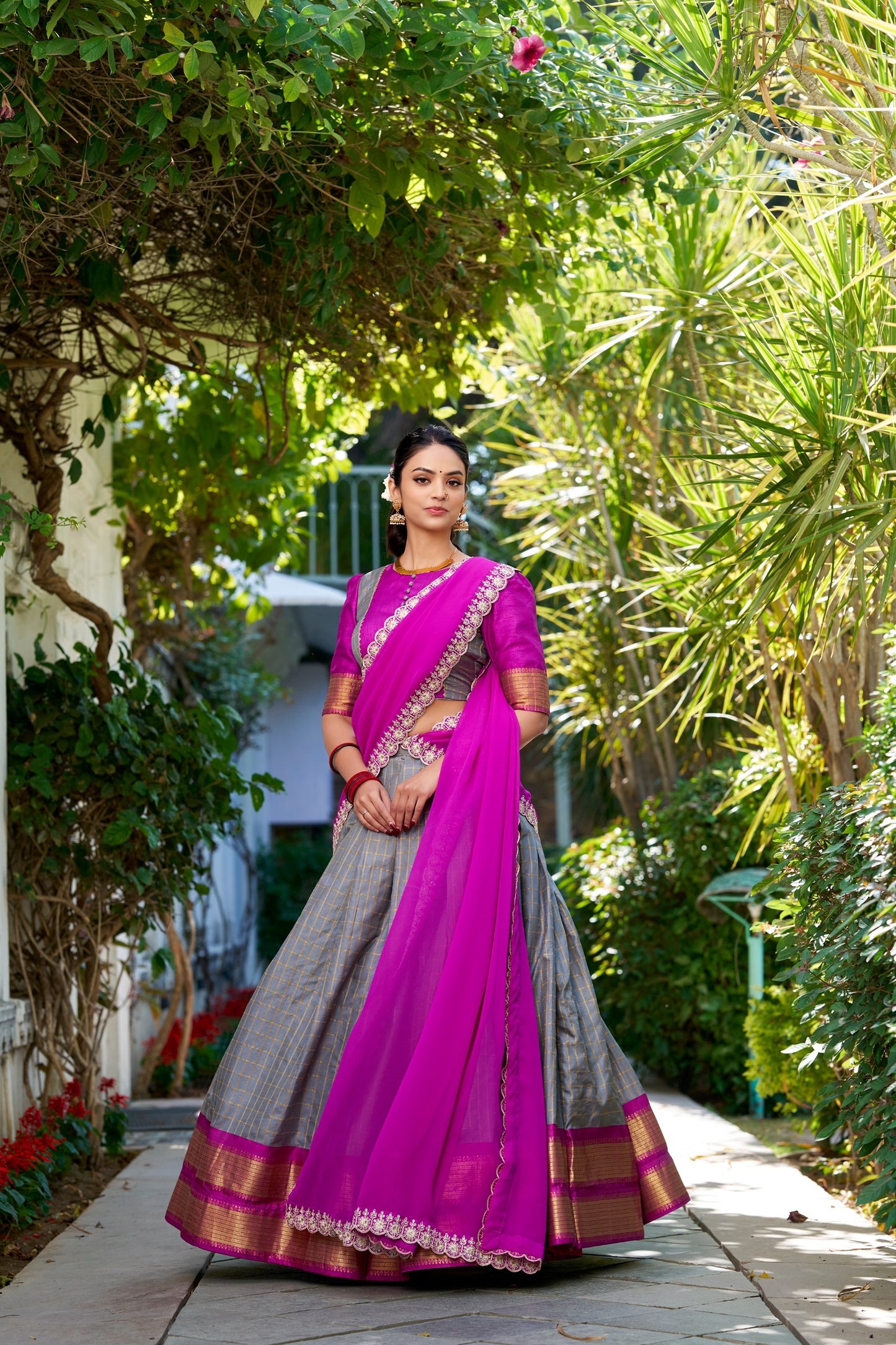 Stylish Zari Chex Weaving Worked Lehenga Choli Set