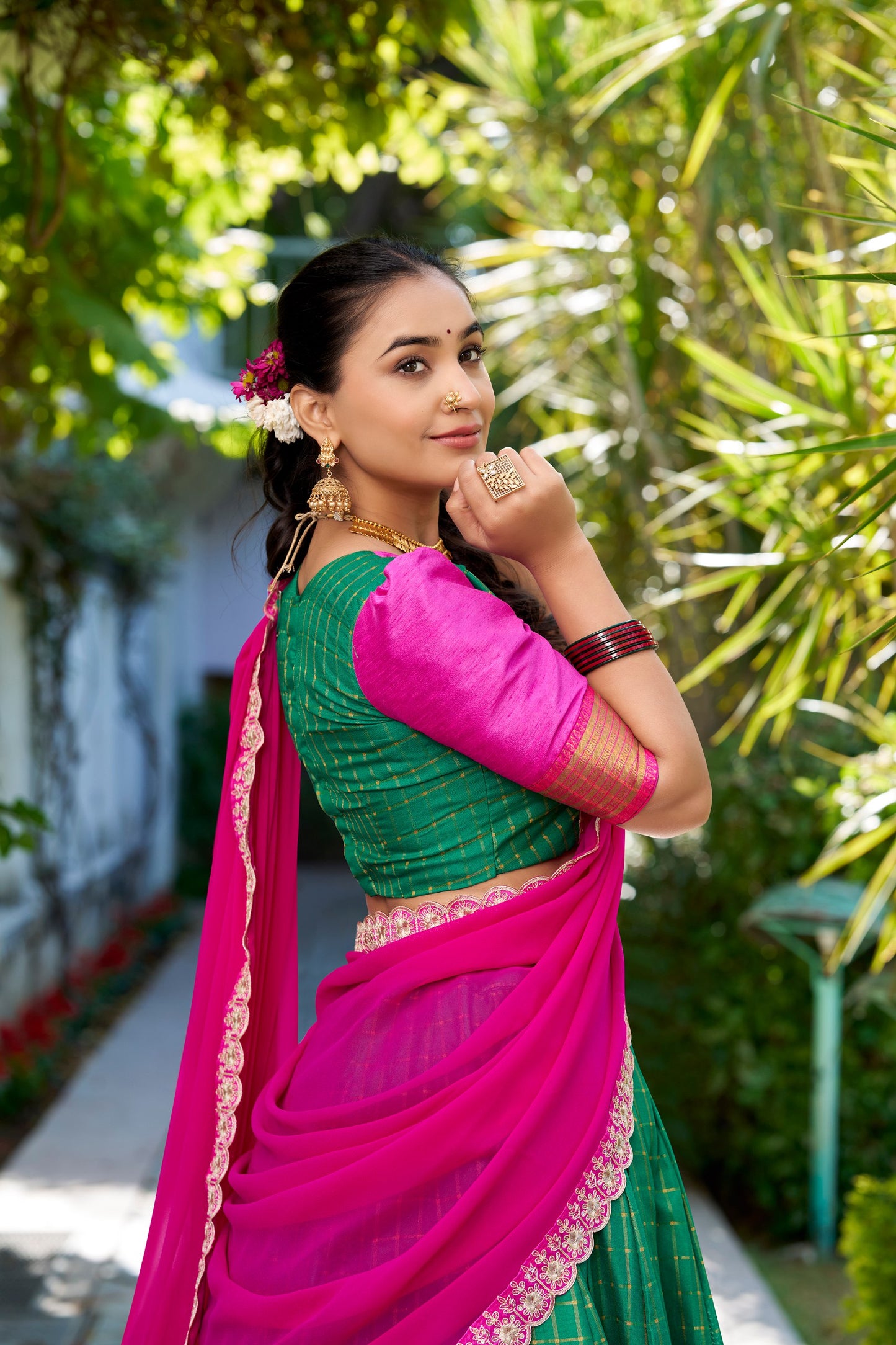 Stylish Zari Chex Weaving Worked Lehenga Choli Set
