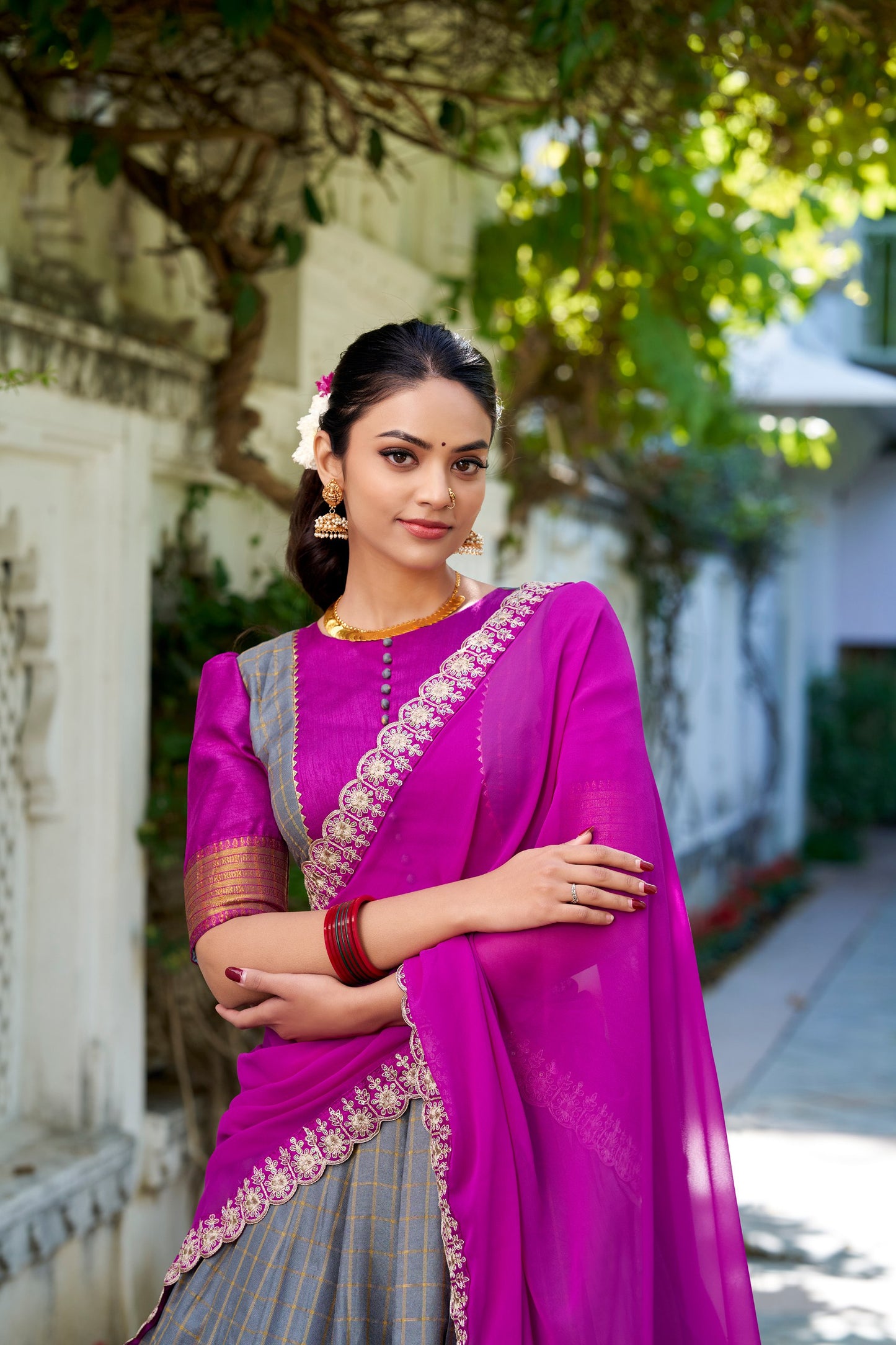 Stylish Zari Chex Weaving Worked Lehenga Choli Set