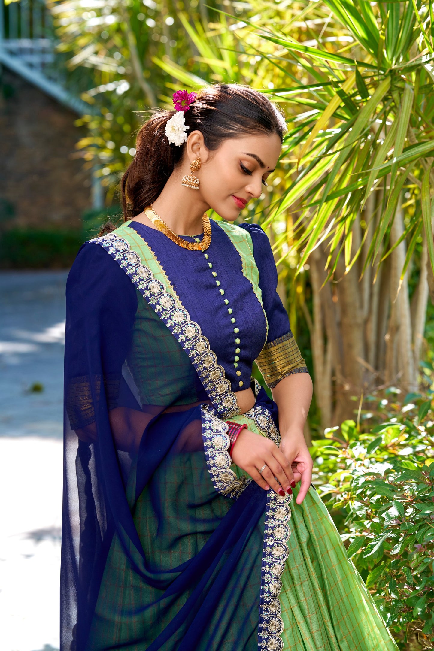 Stylish Zari Chex Weaving Worked Lehenga Choli Set