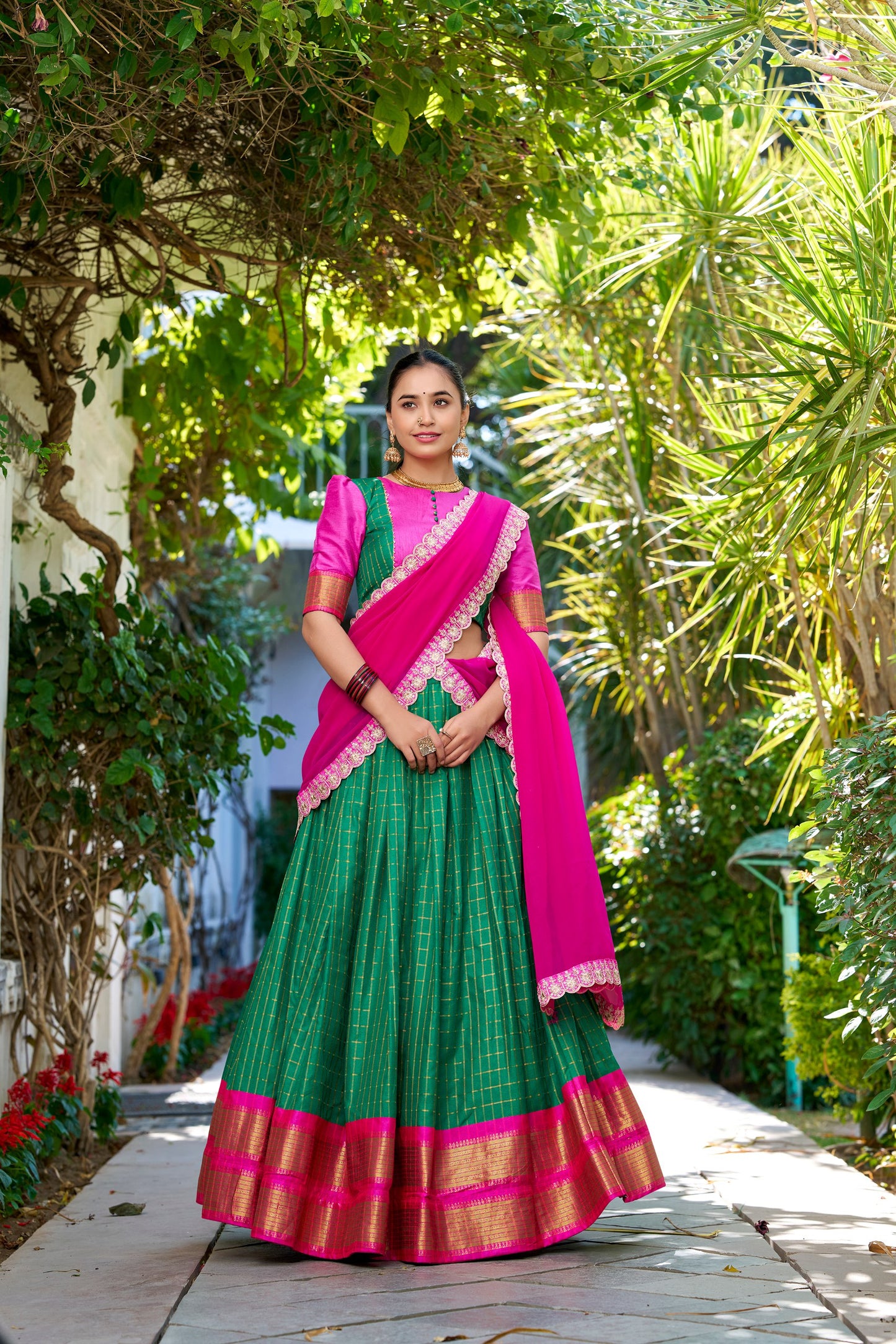 Stylish Zari Chex Weaving Worked Lehenga Choli Set